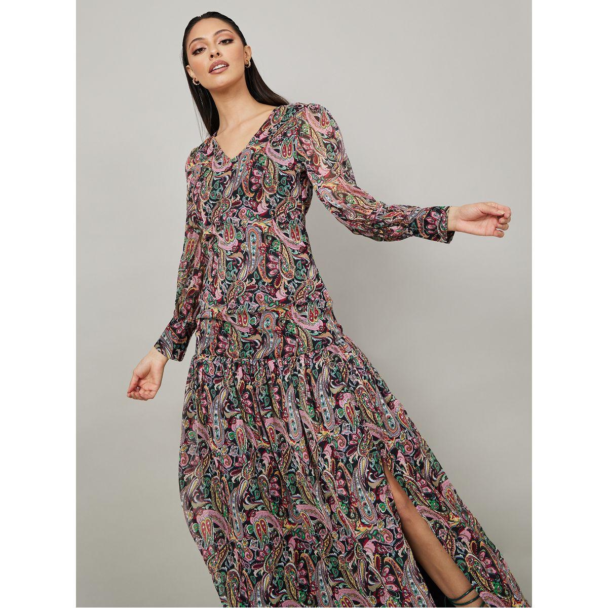 Long sleeve paisley maxi dress best sale