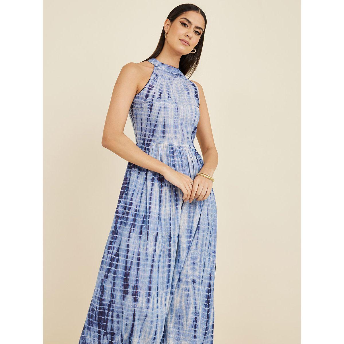 Styli Halter Neck Tie & Dye A-Line Maxi Dress-women-clothing-dresses-image-1