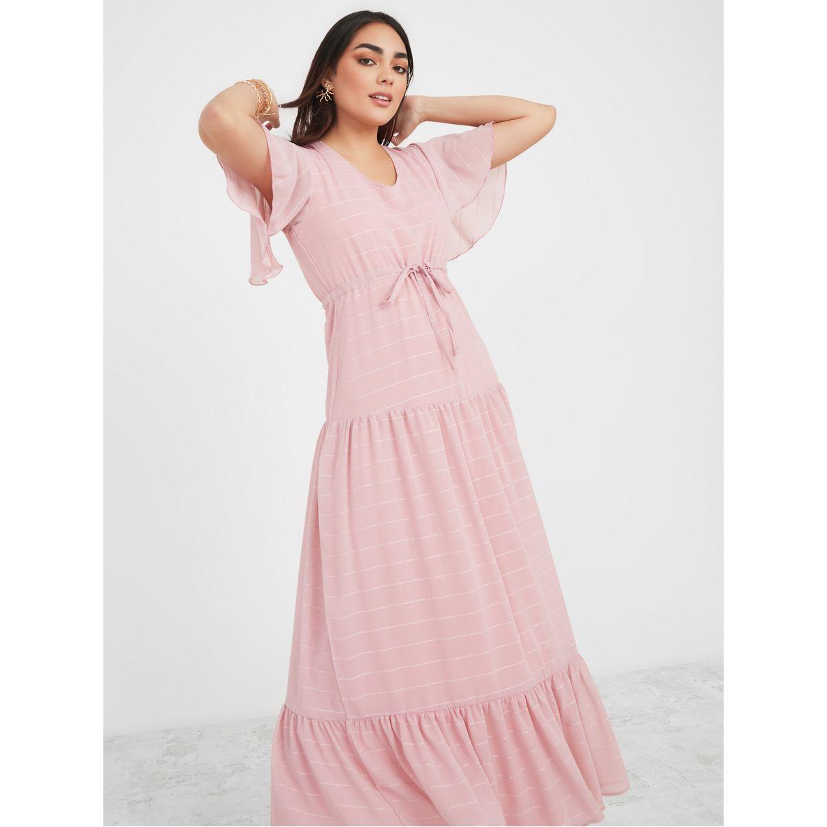 فستان طويل مخطط ومزين بكسرات-women-clothing-dresses-image-2