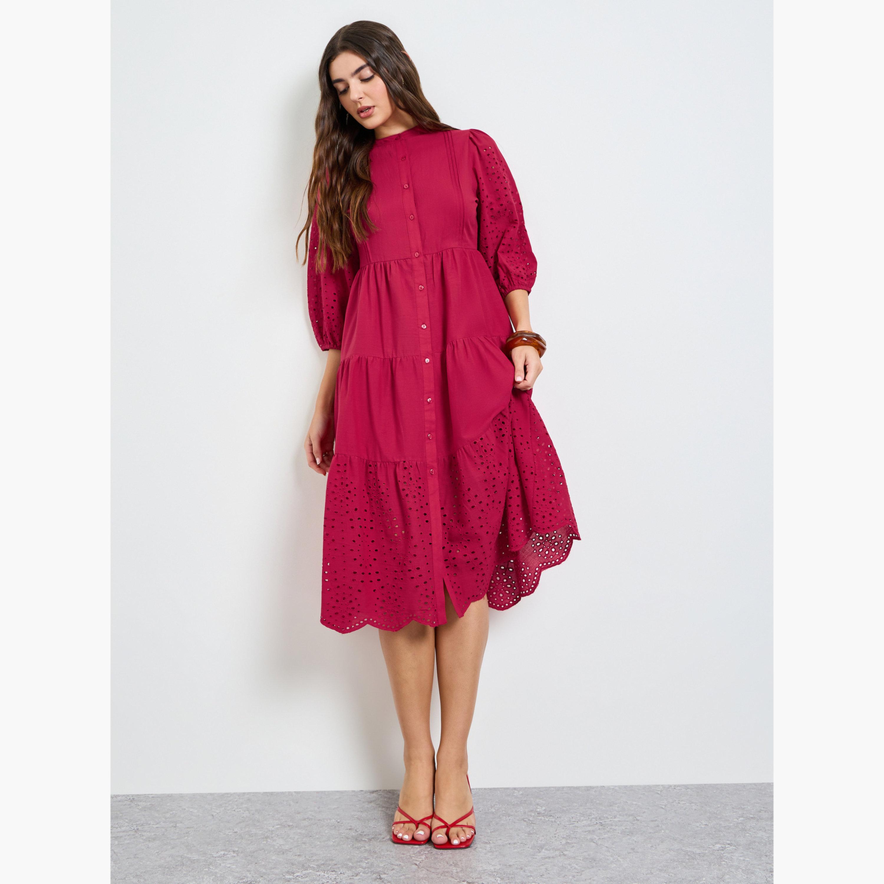 Styli Red Cotton Schiffli Shirt Midi Dress-women-clothing-dresses-image-3