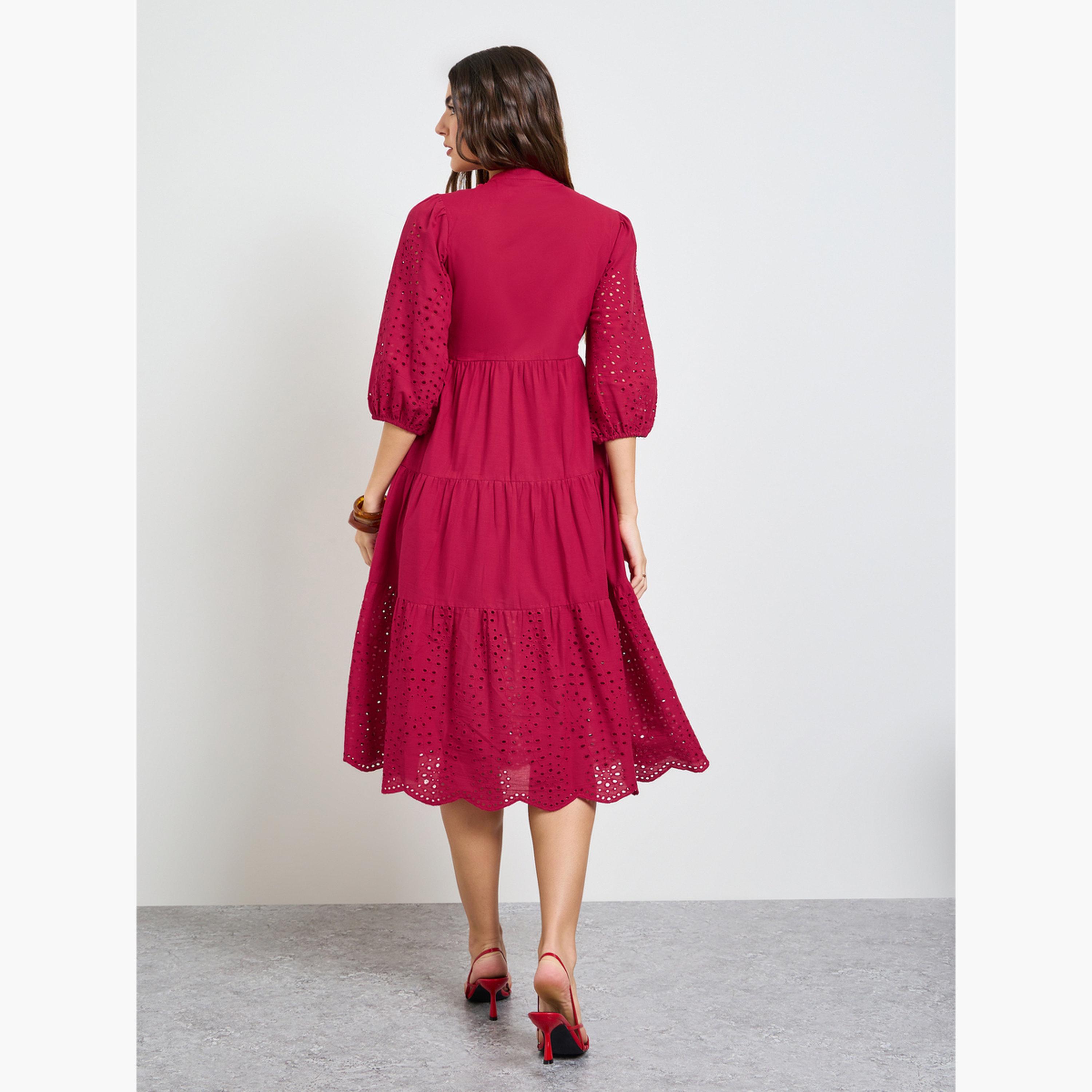 Styli Red Cotton Schiffli Shirt Midi Dress-women-clothing-dresses-image-4