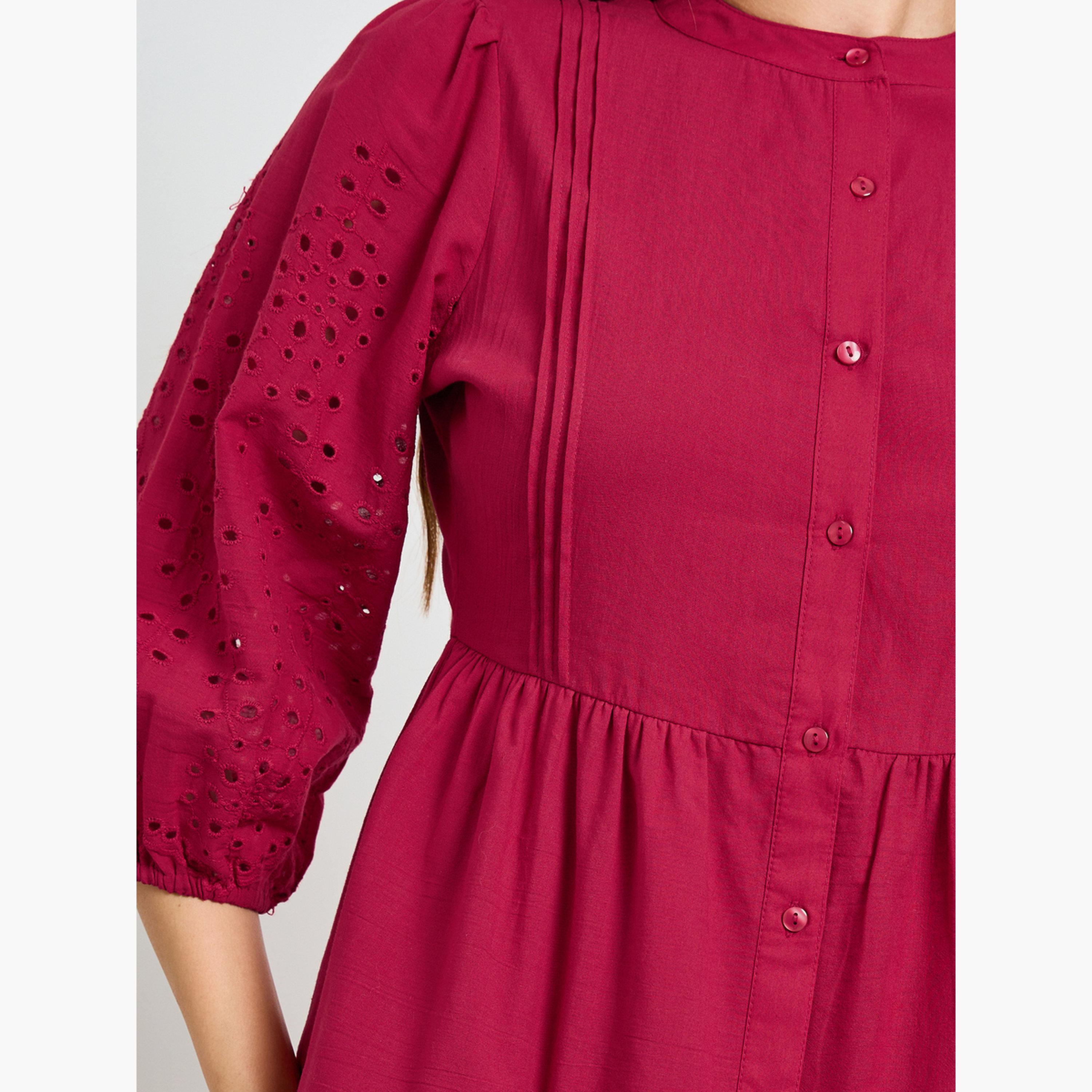 Styli Red Cotton Schiffli Shirt Midi Dress-women-clothing-dresses-image-5