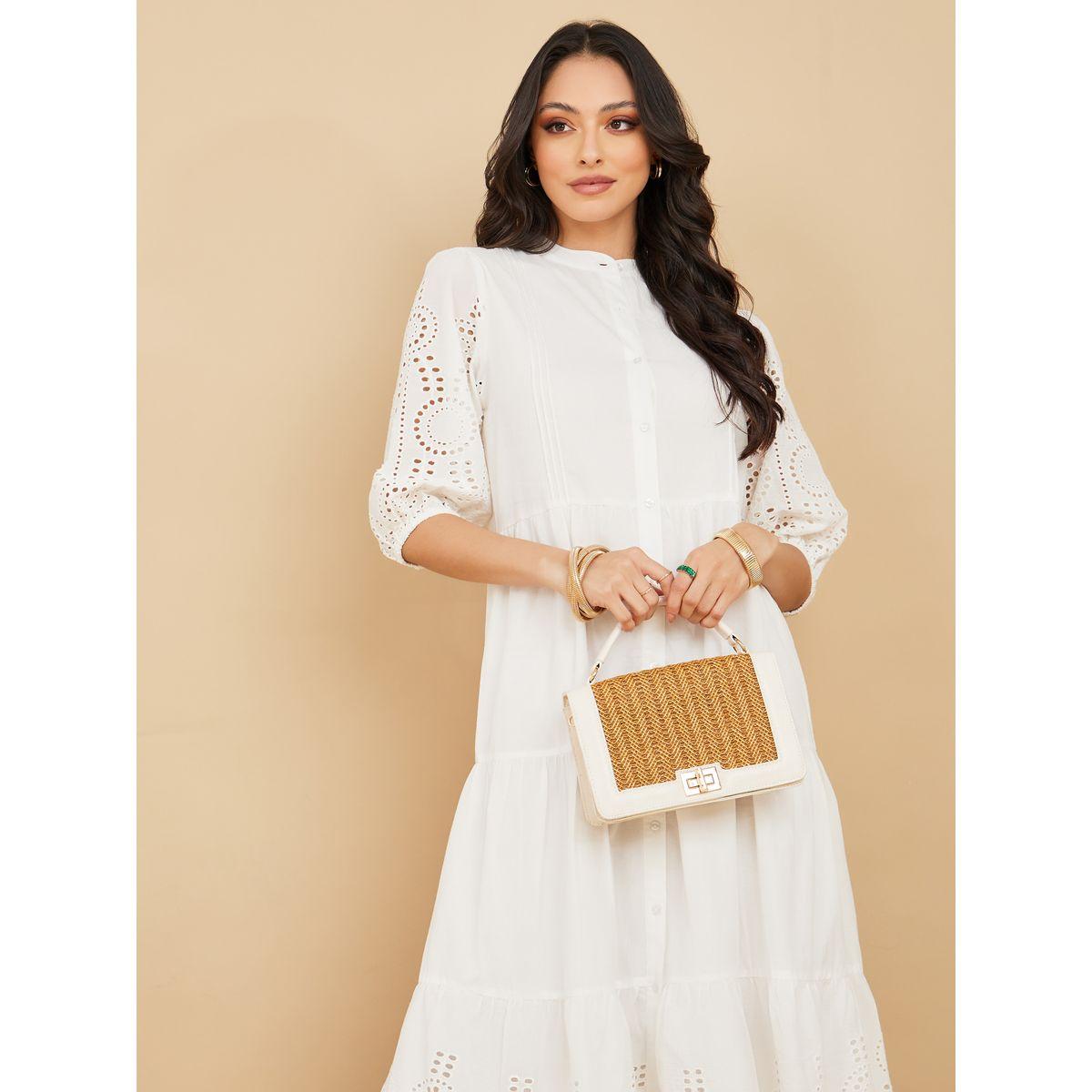 Styli 3/4 Sleeve Schiffli Shirt Midi Dress-women-clothing-dresses-image-2