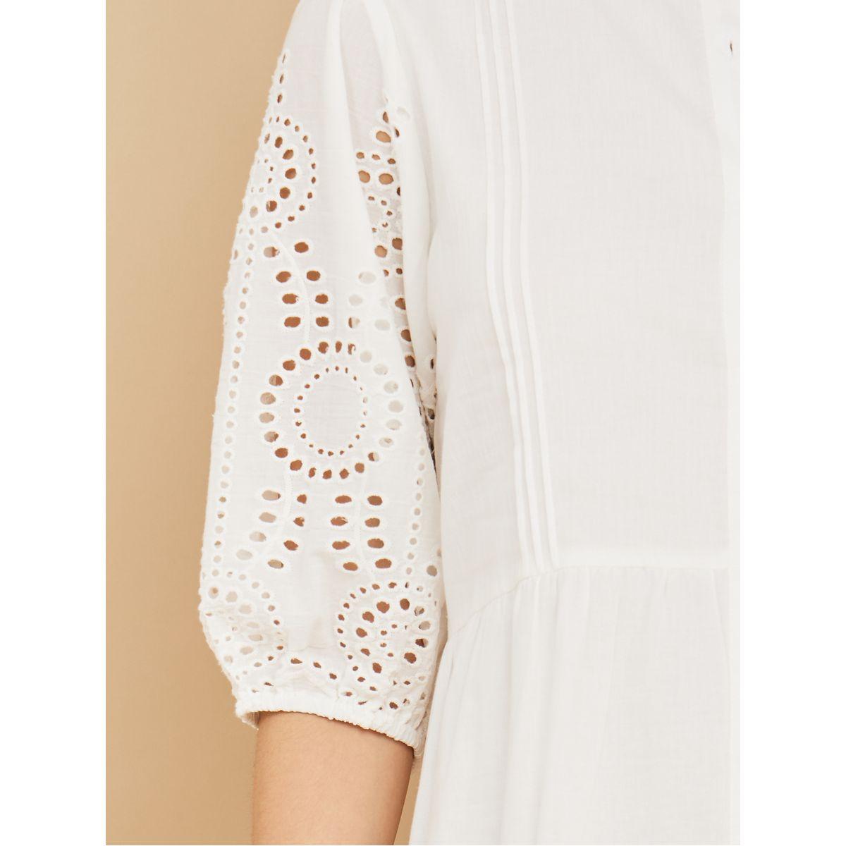 Styli 3/4 Sleeve Schiffli Shirt Midi Dress-women-clothing-dresses-image-3