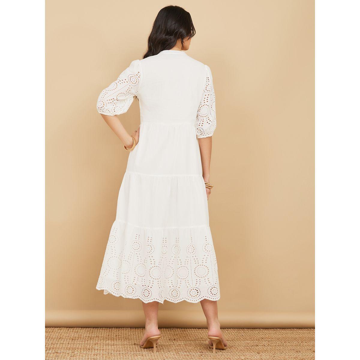 Styli 3/4 Sleeve Schiffli Shirt Midi Dress-women-clothing-dresses-image-4
