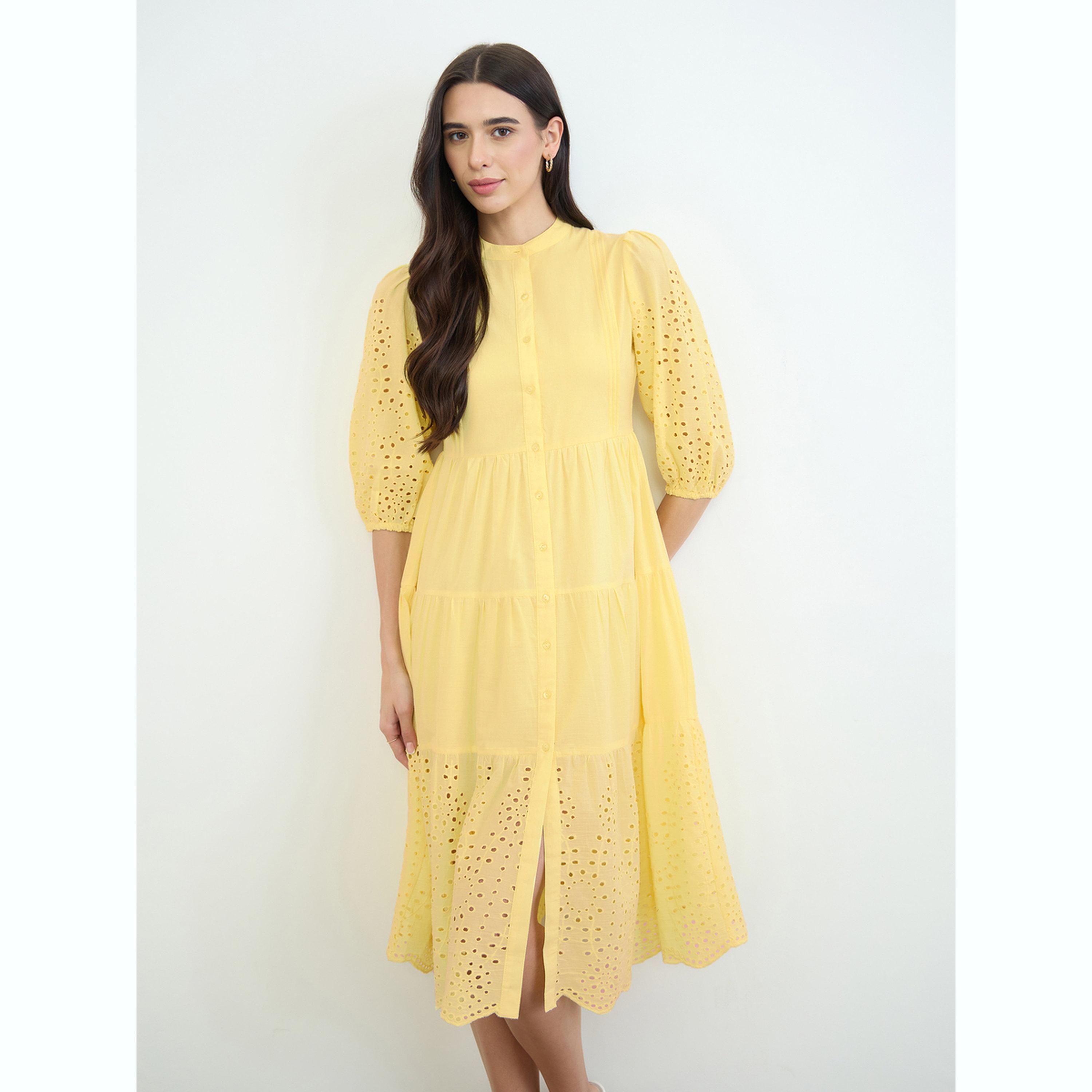 فستان ميدي بنمط قميص قطن بتفاصيل شيفلي-women-clothing-dresses-image-1