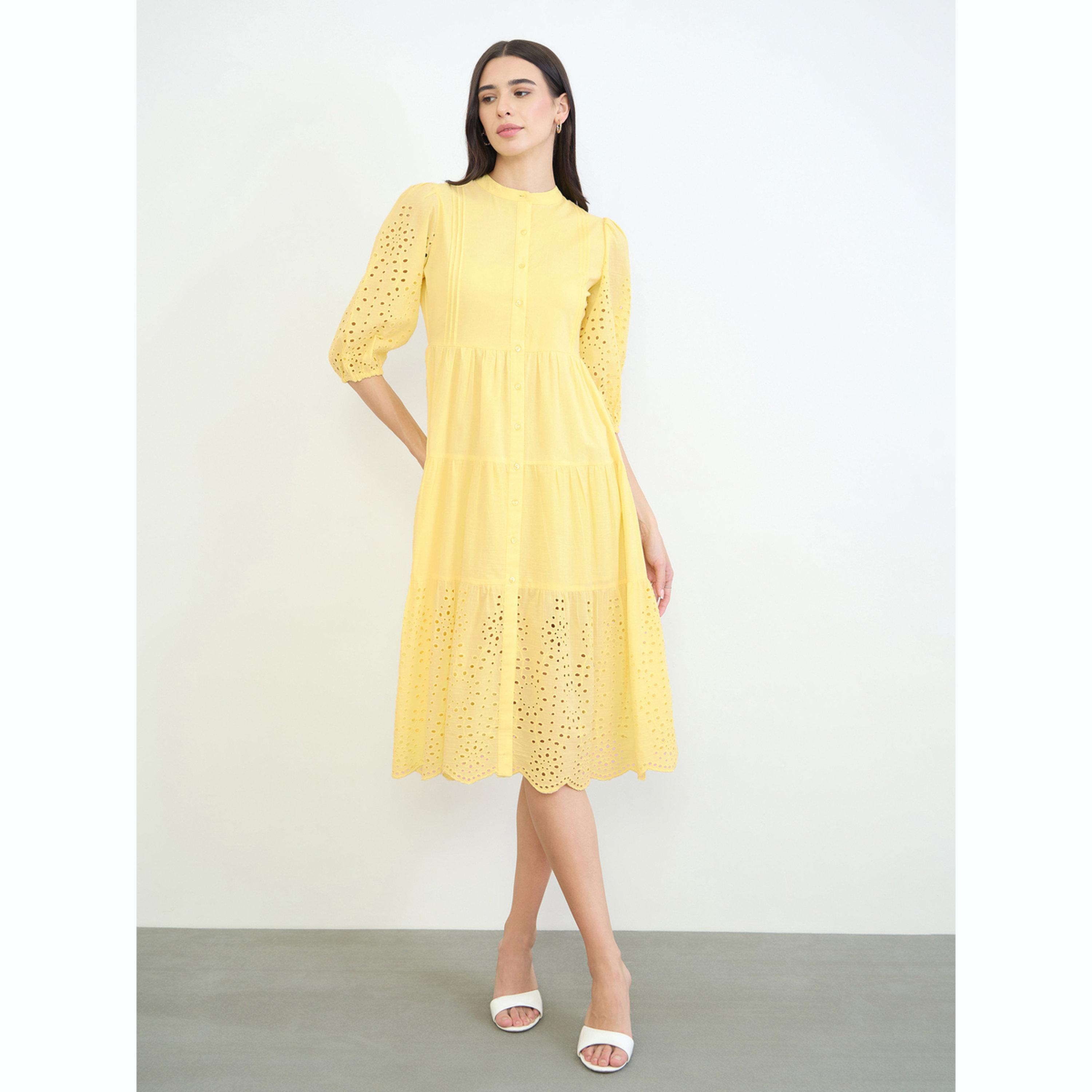 فستان ميدي بنمط قميص قطن بتفاصيل شيفلي-women-clothing-dresses-image-3