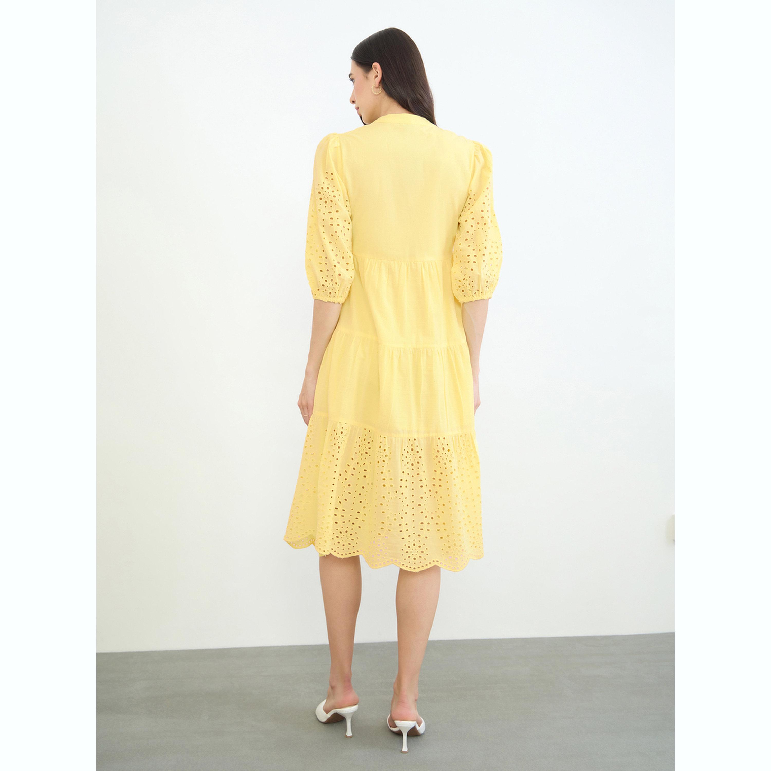 فستان ميدي بنمط قميص قطن بتفاصيل شيفلي-women-clothing-dresses-image-4