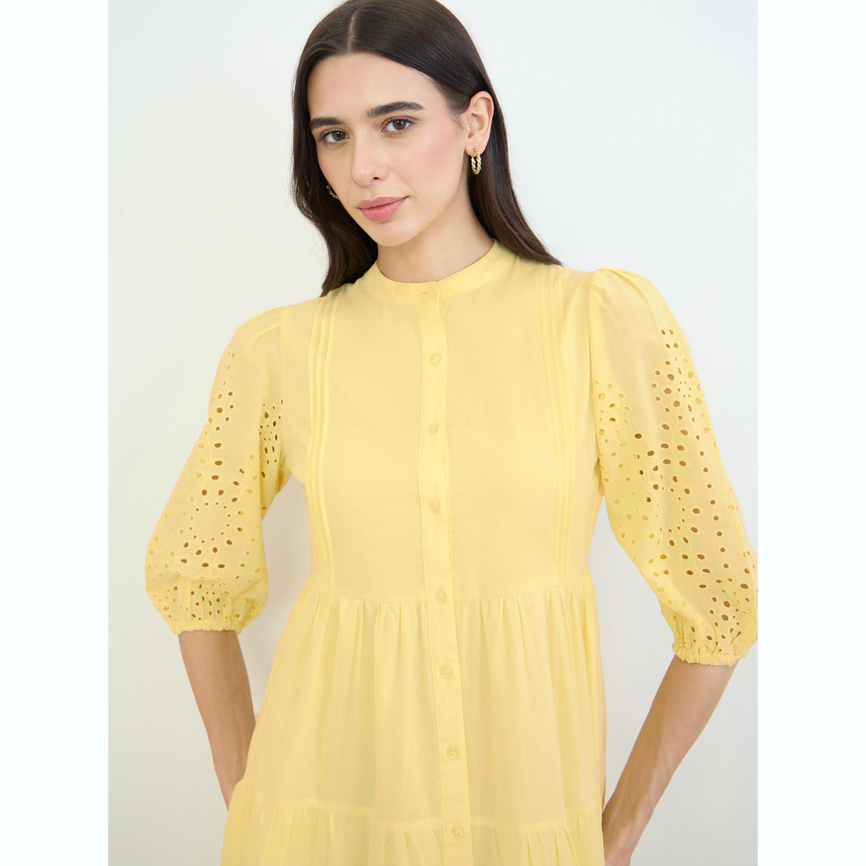 فستان ميدي بنمط قميص قطن بتفاصيل شيفلي-women-clothing-dresses-image-5