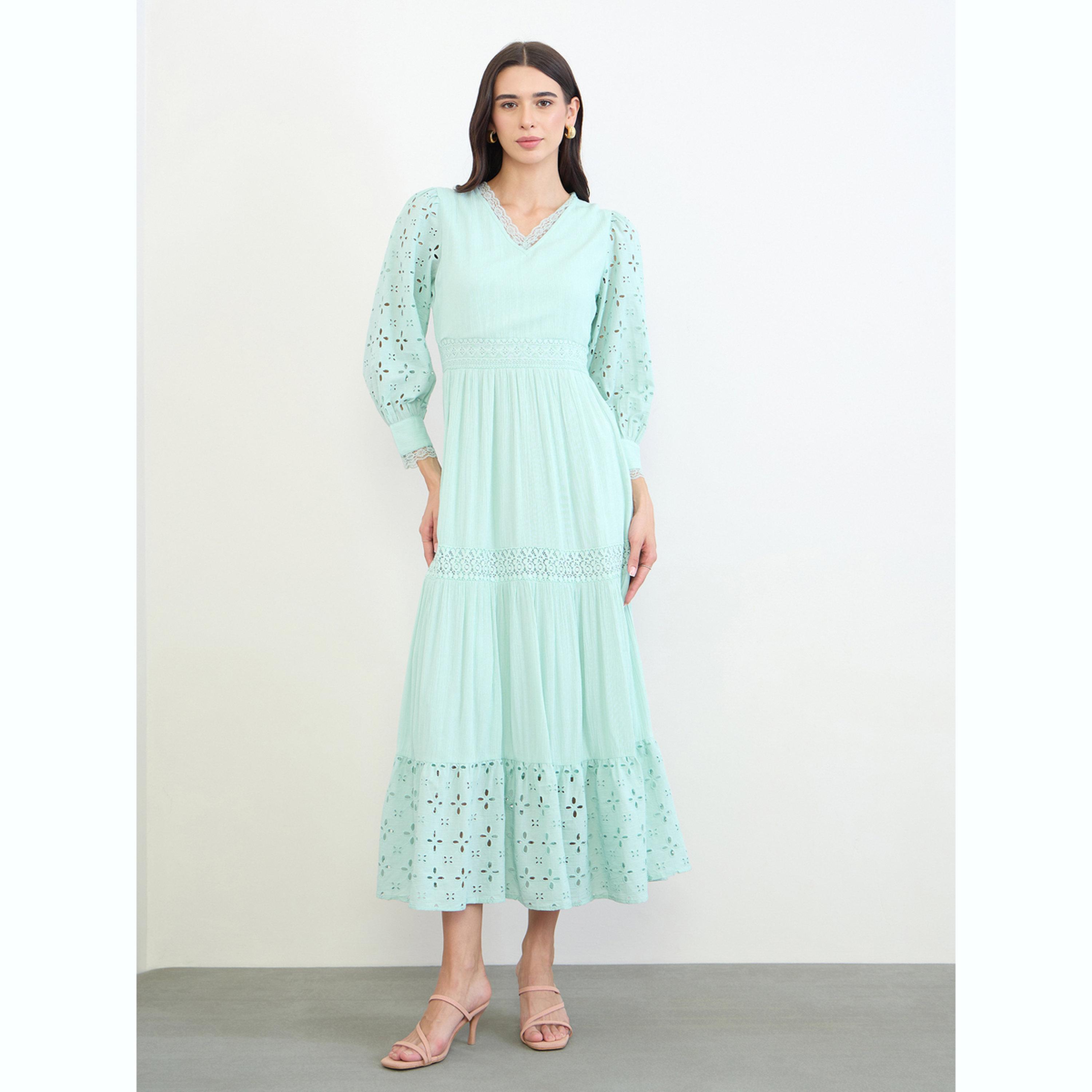 Styli Green Broderie Detail Lace Insert Maxi Dress-women-clothing-dresses-image-1