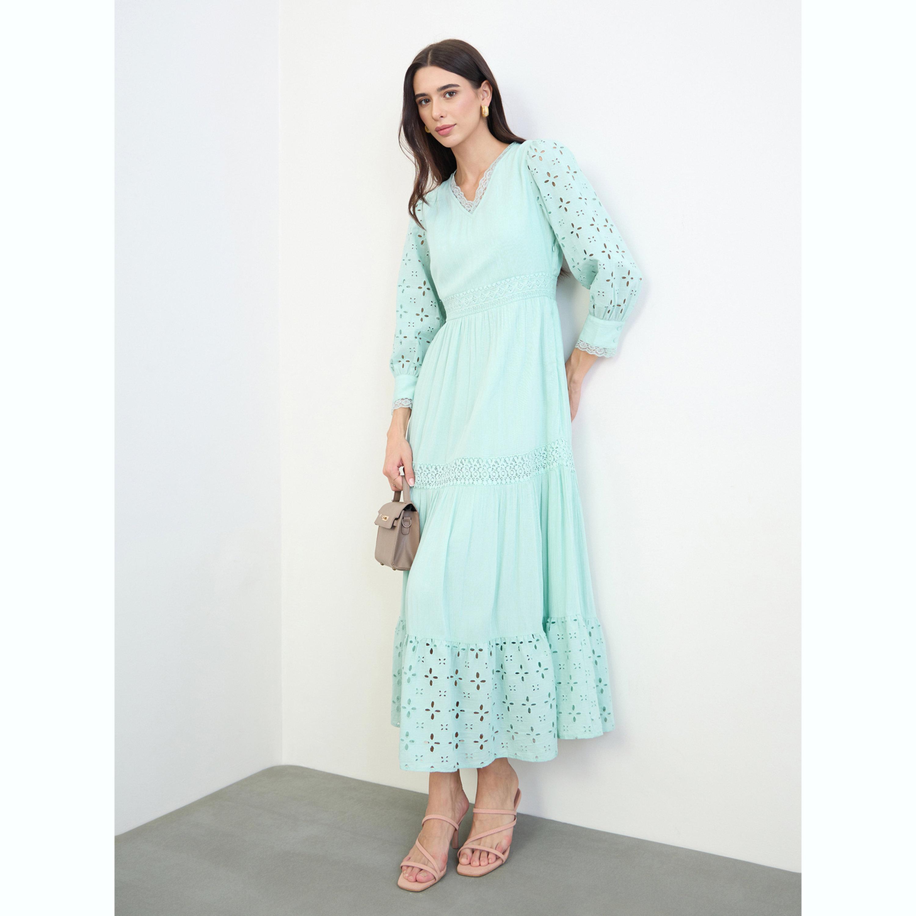 Styli Green Broderie Detail Lace Insert Maxi Dress-women-clothing-dresses-image-2