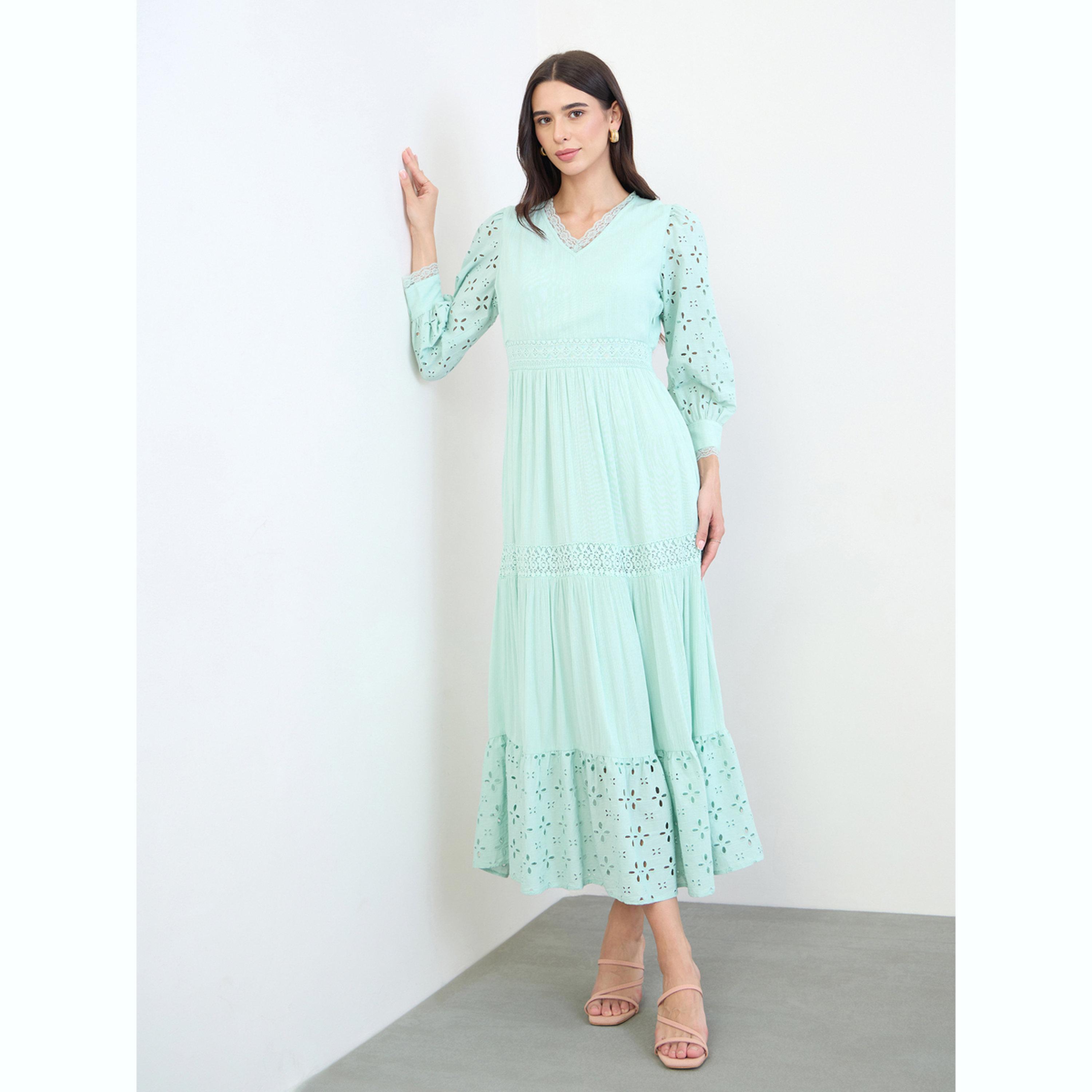 Styli Green Broderie Detail Lace Insert Maxi Dress-women-clothing-dresses-image-3