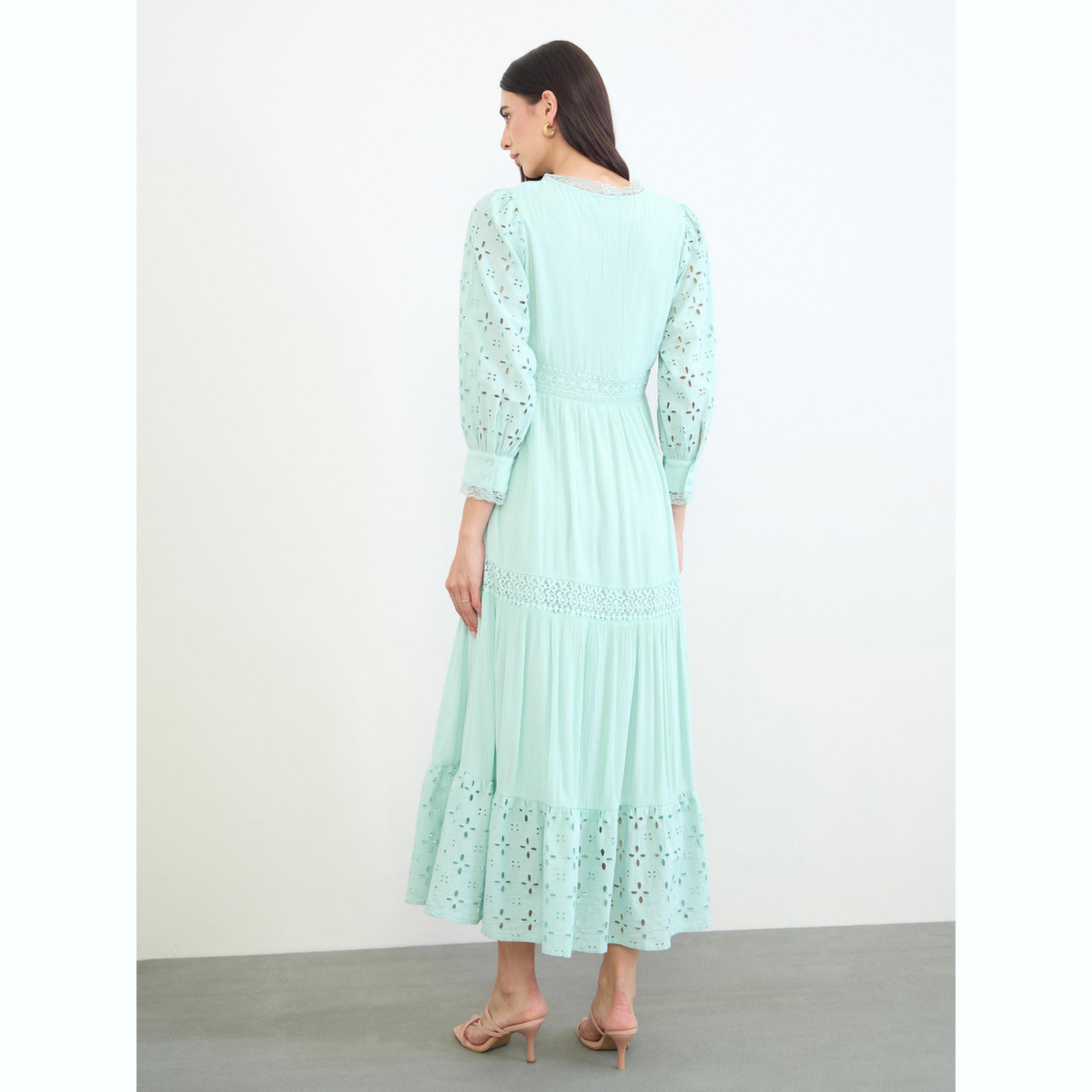 Styli Green Broderie Detail Lace Insert Maxi Dress-women-clothing-dresses-image-4