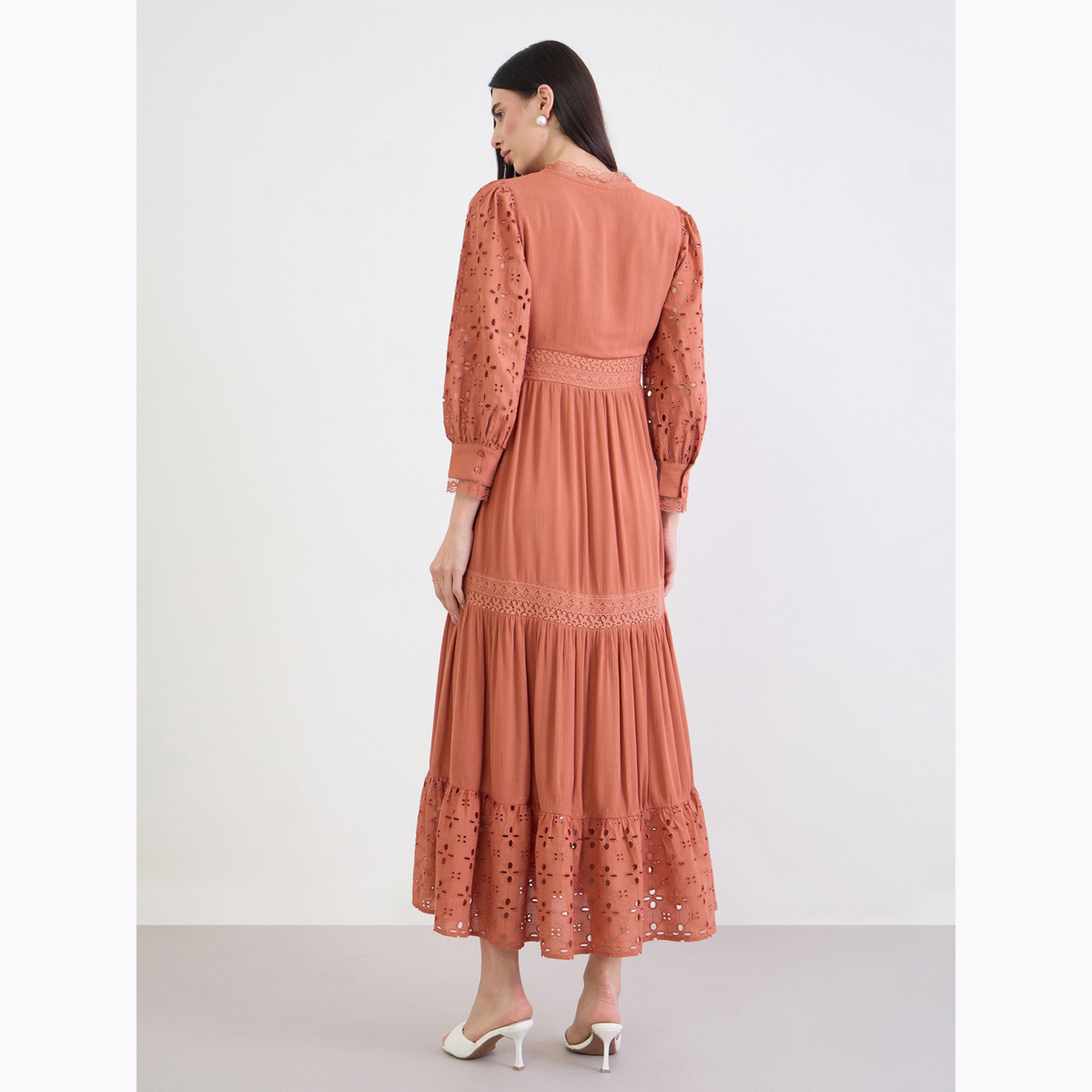 Styli Rust Broderie Detail Lace Insert Maxi Dress-women-clothing-dresses-image-3