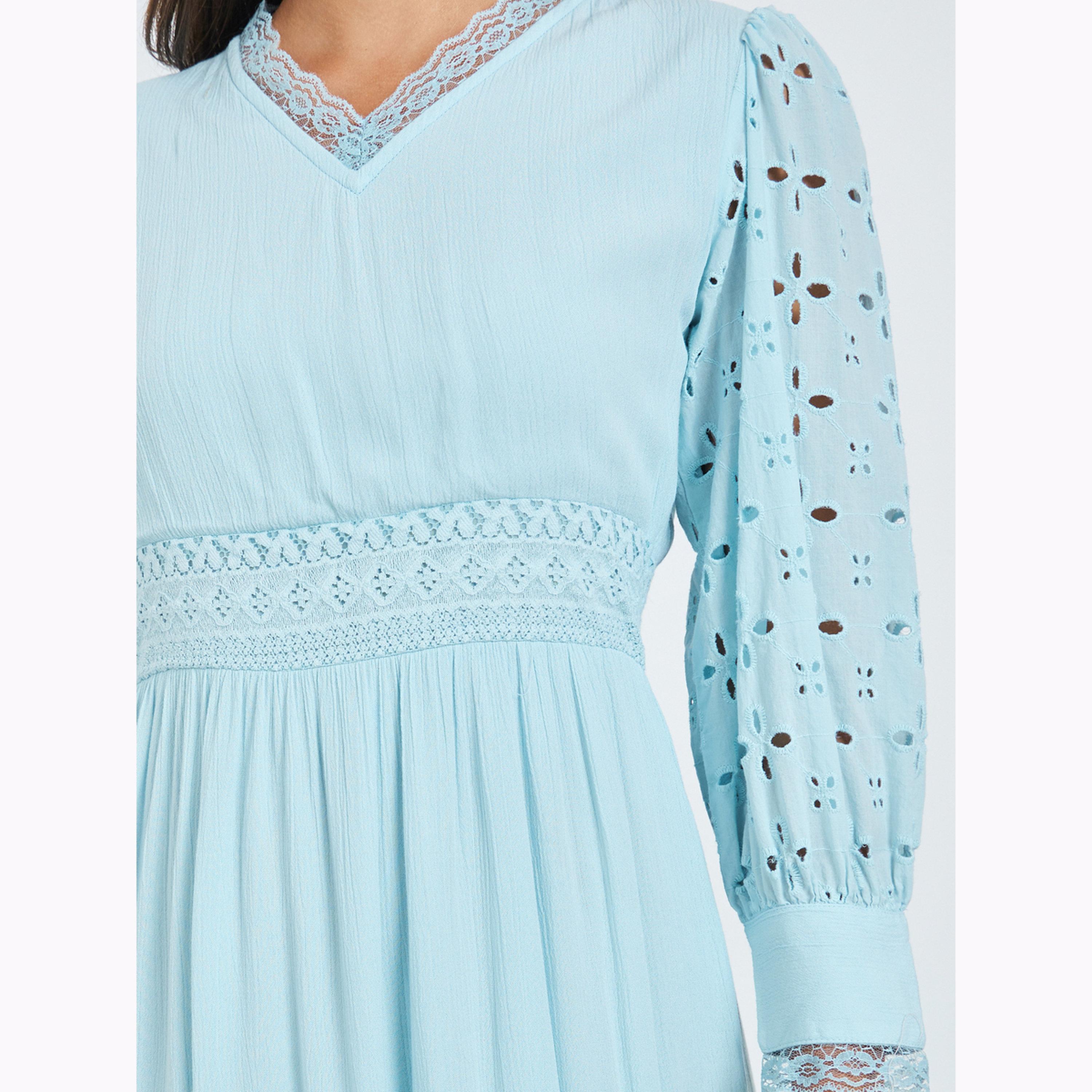 Styli Light Blue Broderie Detail Lace Insert Maxi Dress-women-clothing-dresses-image-4