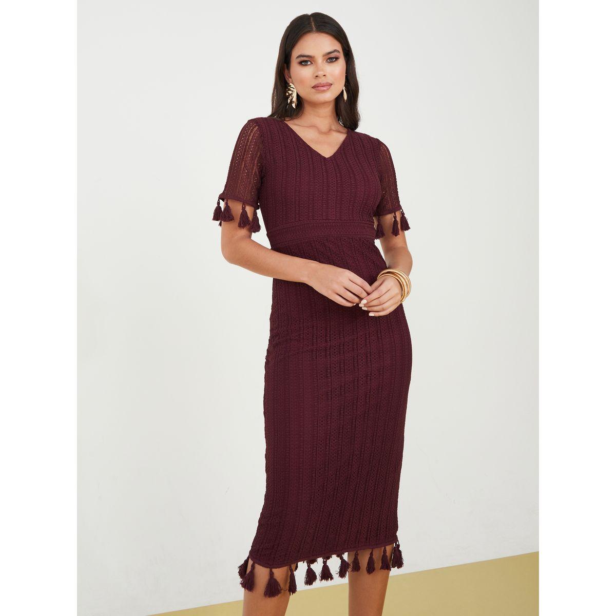 Styli Lace Insert Tassel Detail Bodycon Midi Dress-women-clothing-dresses-image-2