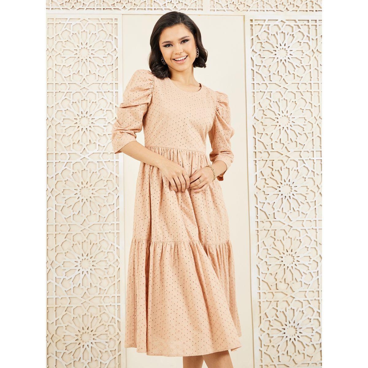 فستان ميدي بفتحات صغيرة مع كسرات-women-clothing-dresses-image-2