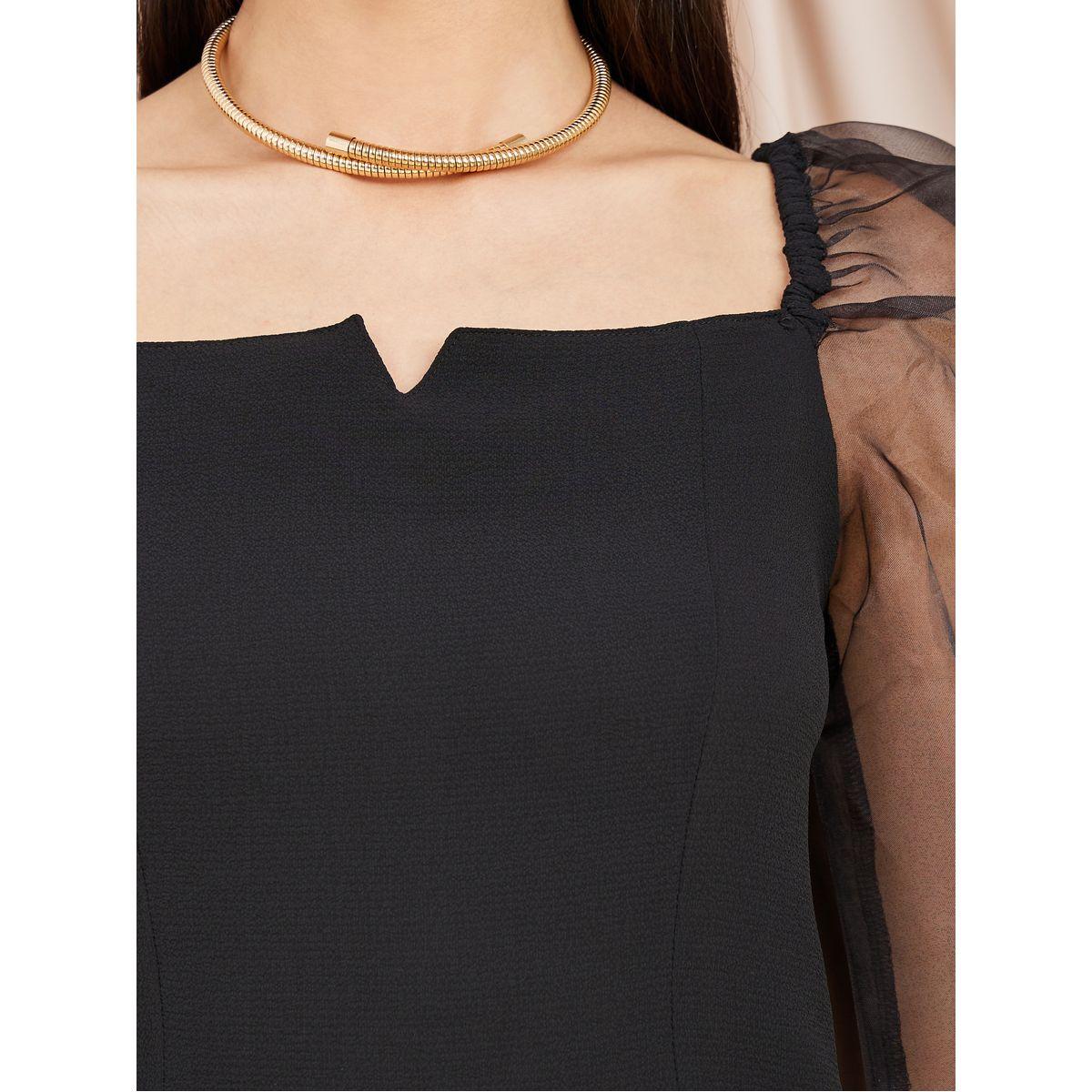 Styli Organza Sleeves V Neck Crepe Blouse -women-clothing-shirtsandblouses-blouses-image-4