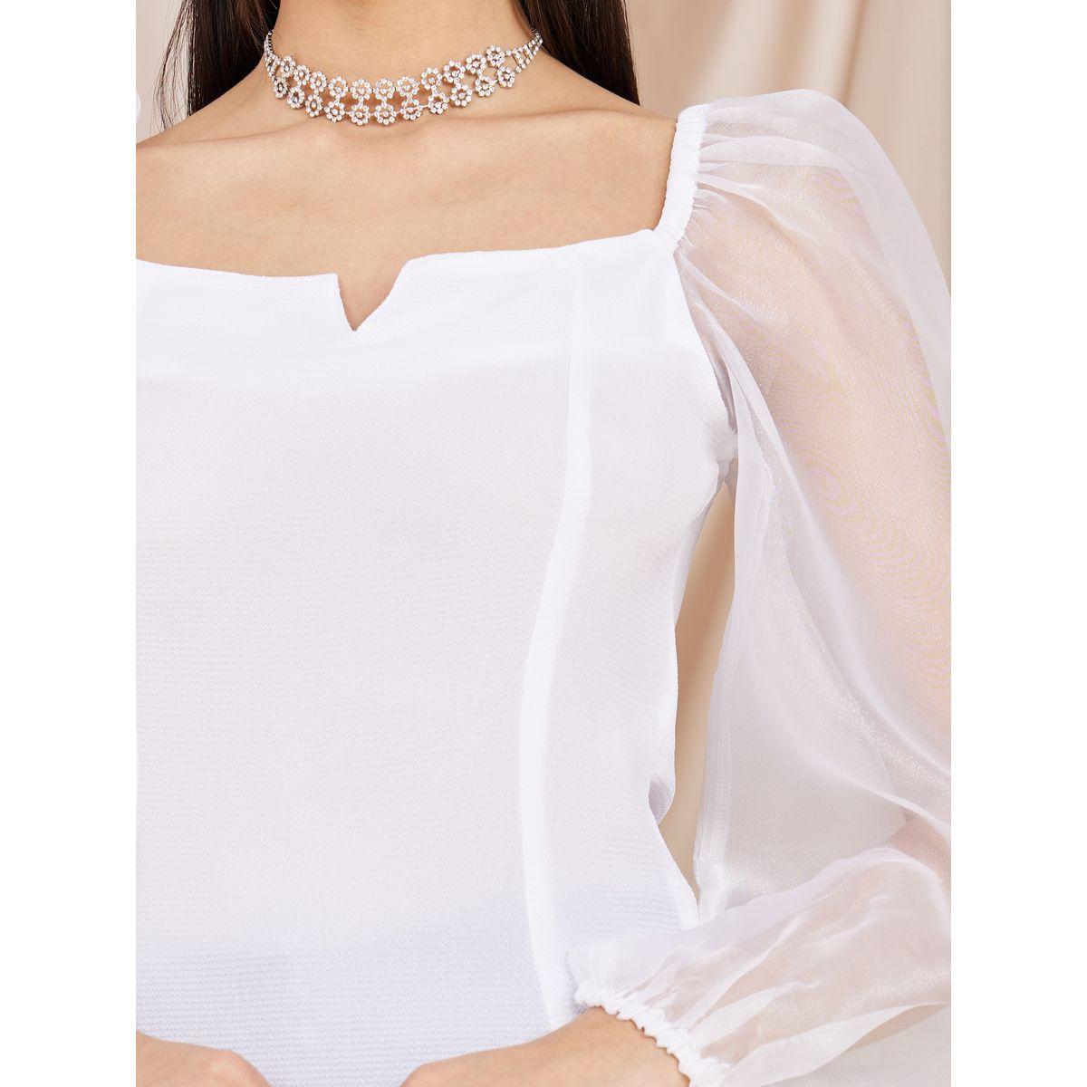 Styli Organza Sleeves V Neck Crepe Blouse -women-clothing-shirtsandblouses-blouses-image-4
