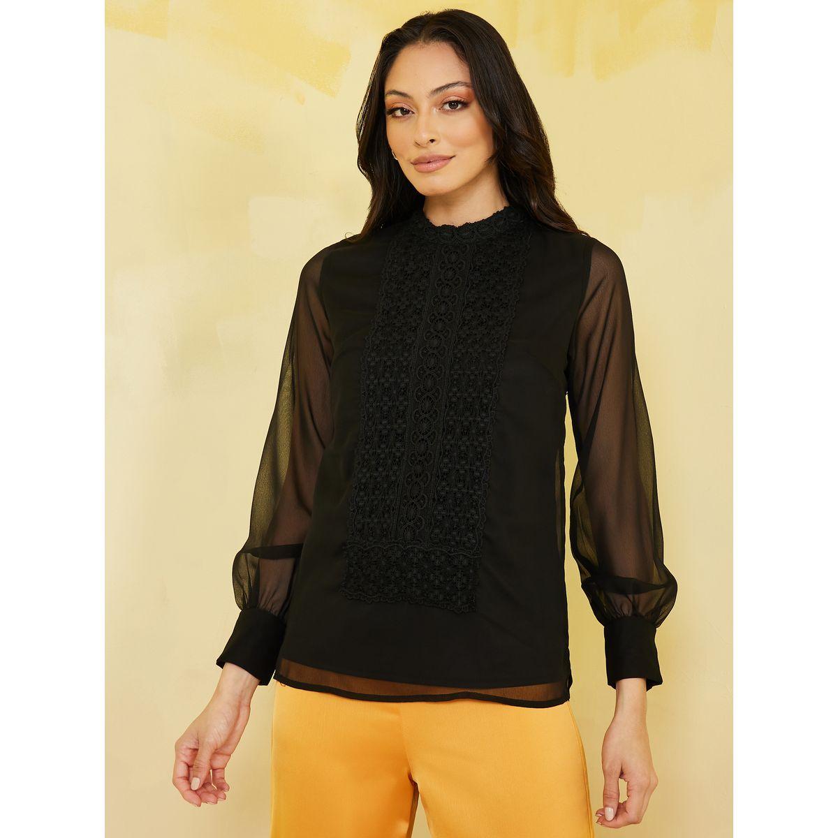 Styli High Neck Lace Front Panel Blouse -women-clothing-shirtsandblouses-blouses-image-3