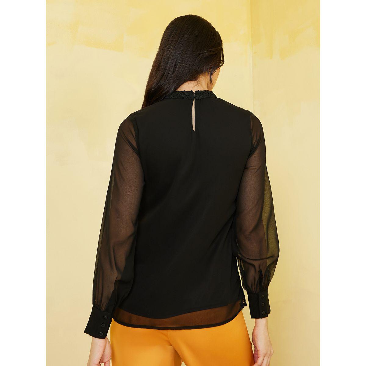 Styli High Neck Lace Front Panel Blouse -women-clothing-shirtsandblouses-blouses-image-5