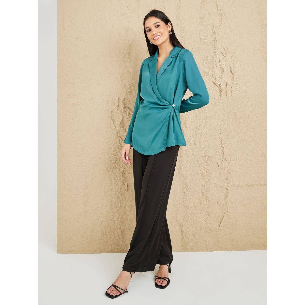 Styli Notch Lapel Wrap Top with Front Button-women-clothing-shirtsandblouses-blouses-image-2