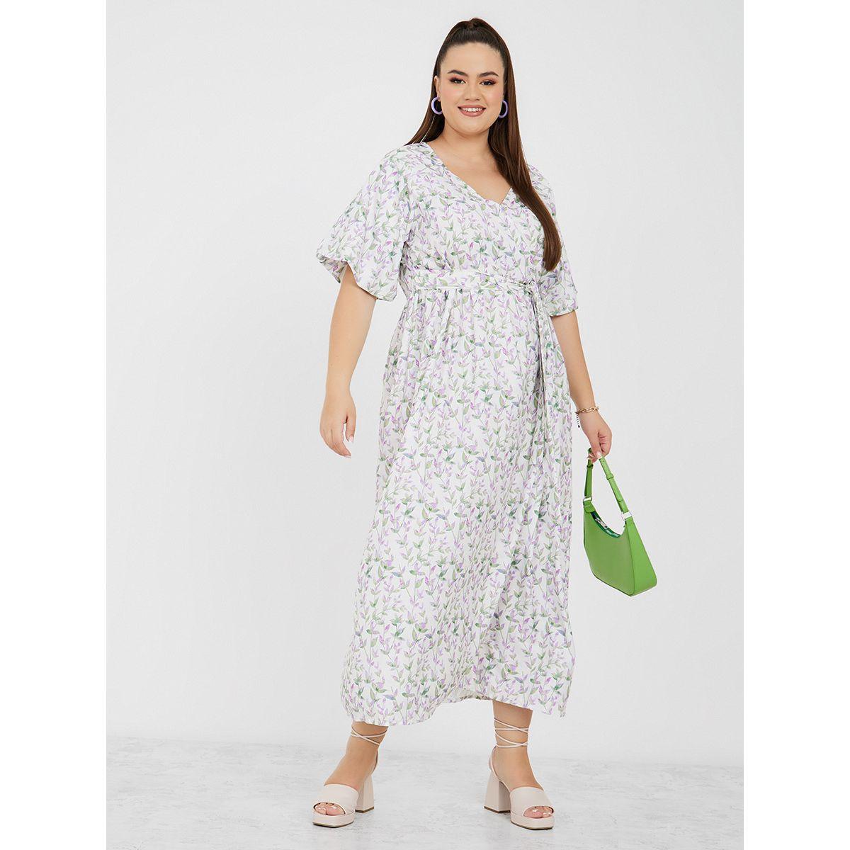 Styli Plus Short Sleeves Floral Print A-Line Maxi Dress-women-clothing-dresses-image-1