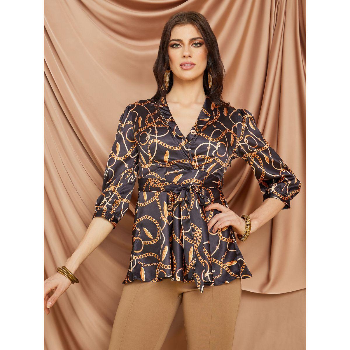 Styli Chain Print 3/4 Sleeve Wrap Top-women-clothing-shirtsandblouses-blouses-image-1