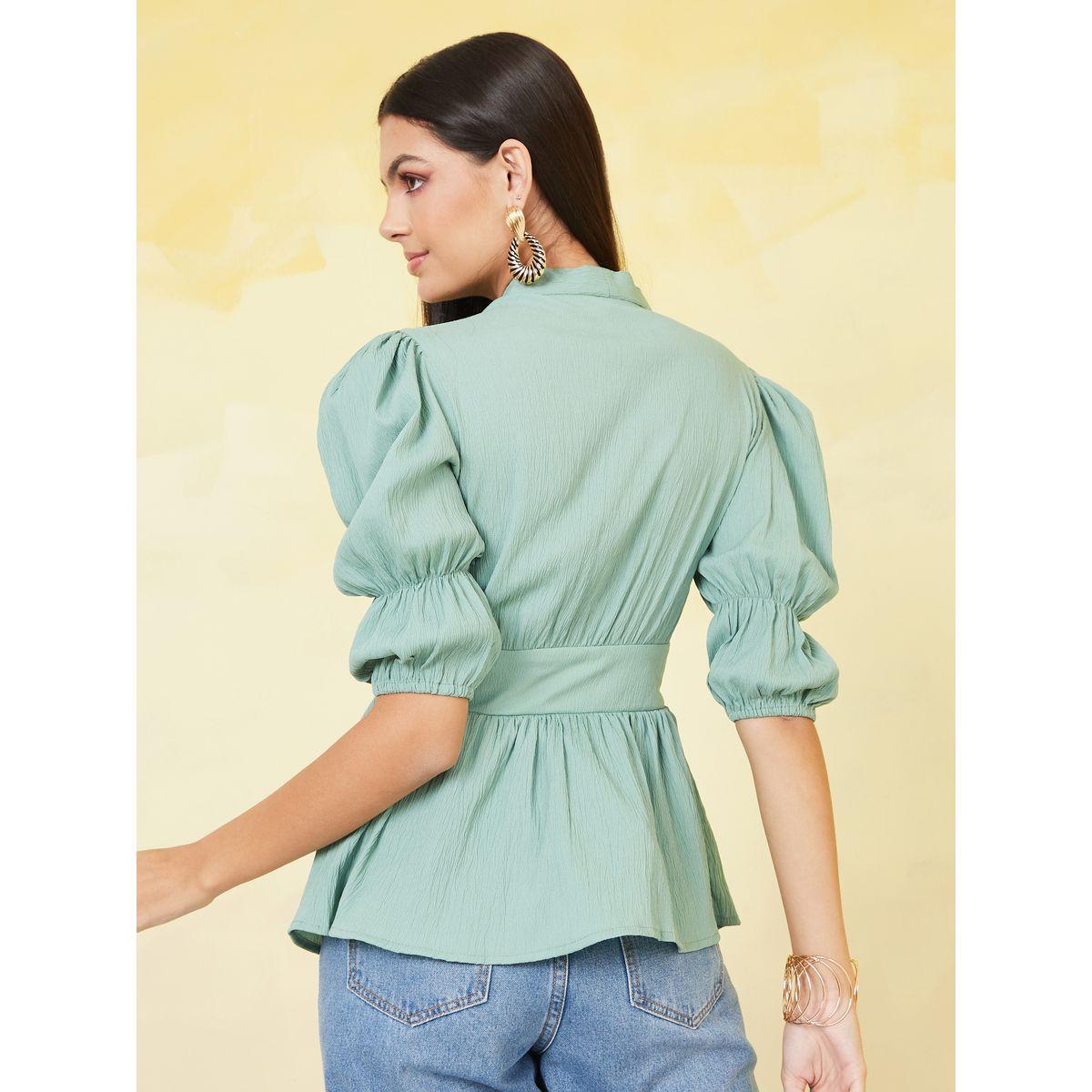 Styli Textured Button Closure Peplum Blouse -women-clothing-shirtsandblouses-blouses-image-4