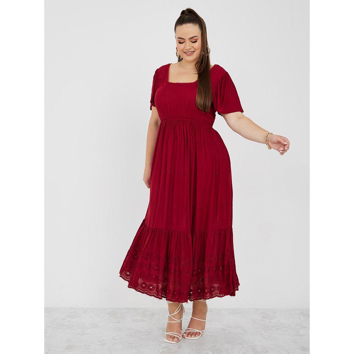Styli Plus Square Neck Broderie Anglaise Border Maxi Dress-women-clothing-dresses-image-1