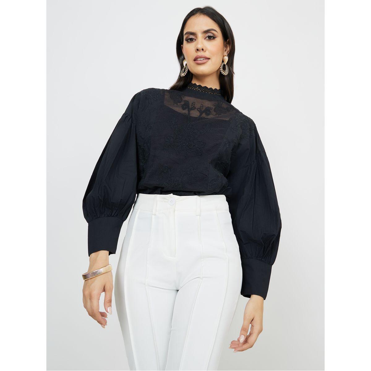 بلوزة بقصة بوكسي وياقة عالية-women-clothing-shirtsandblouses-blouses-image-1