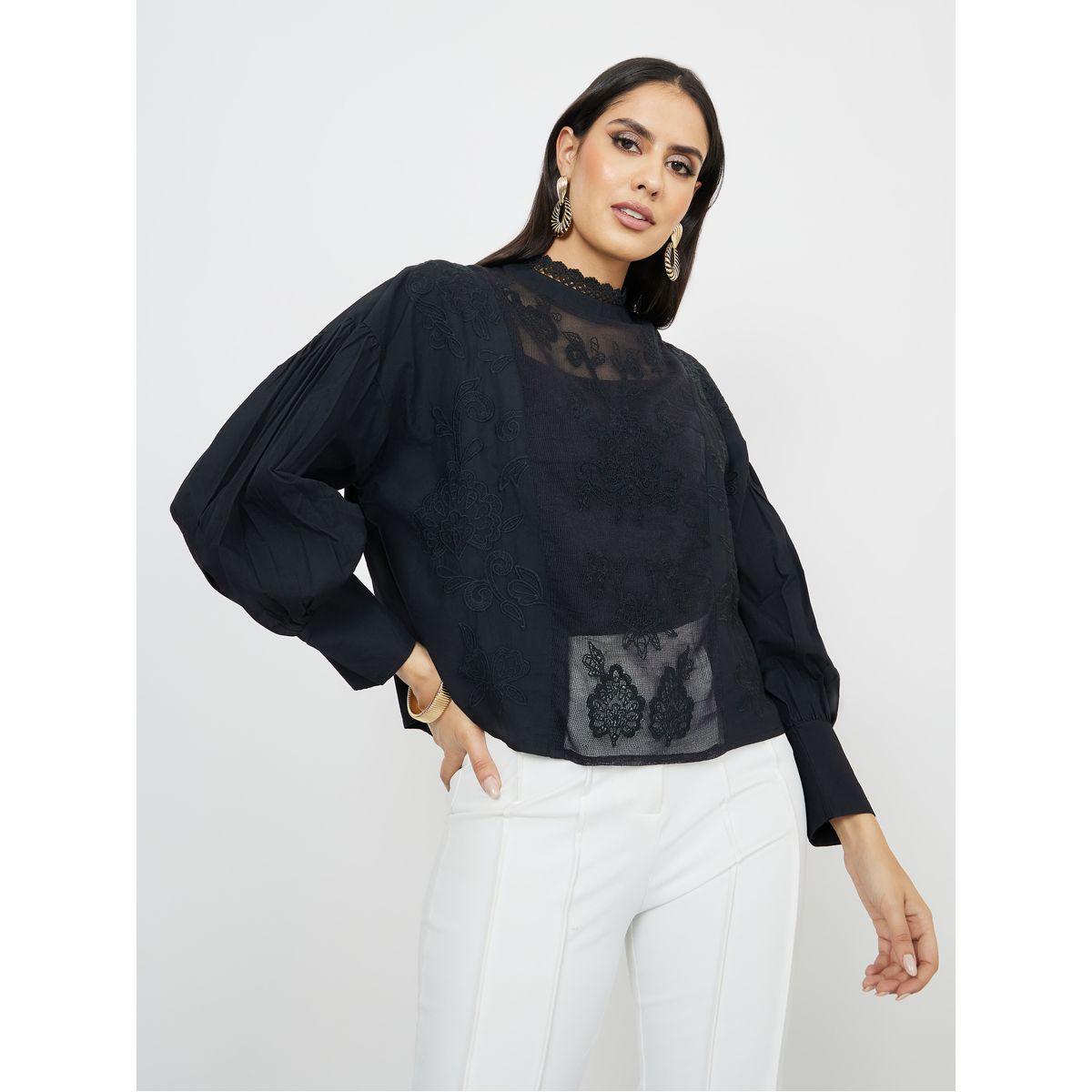 Styli Lace Front High Neck Boxy Fit Blouse-women-clothing-shirtsandblouses-blouses-image-3
