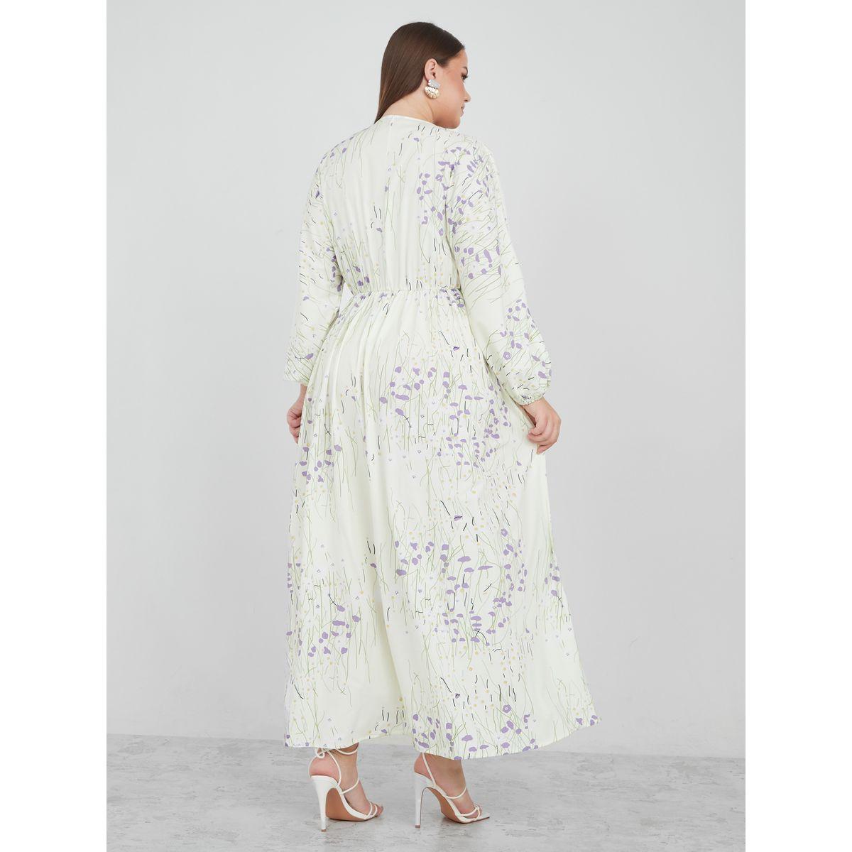 Styli Floral AOP V Neck Asymmetric Hem Maxi Dress-women-clothing-dresses-image-4