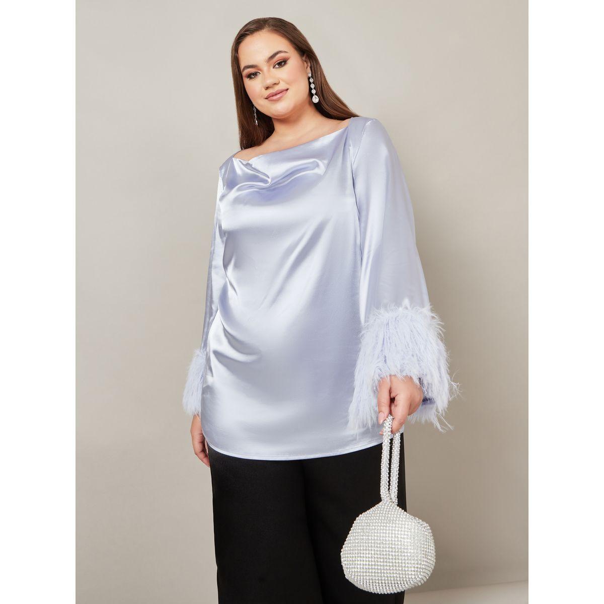 بلوزة ساتان باكمام مزينة بريش صناعي-women-clothing-shirtsandblouses-blouses-image-1