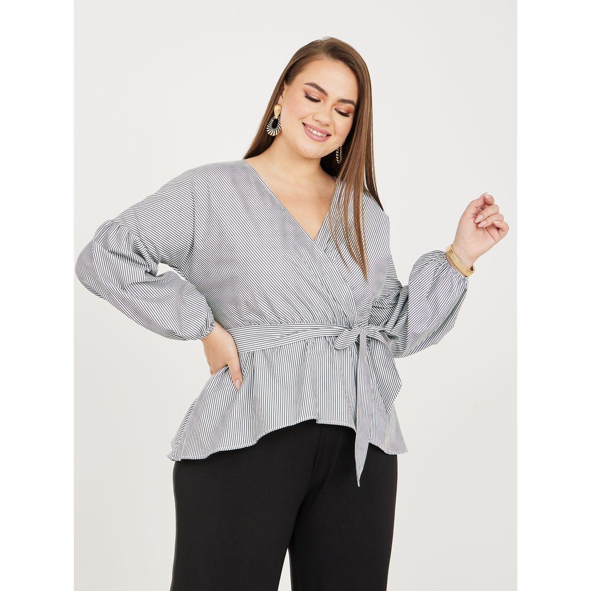 بلوزة بيبلوم منسوجة بنمط لف-women-clothing-shirtsandblouses-blouses-image-1