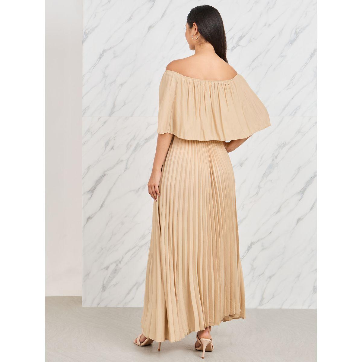 Styli Off Shoulder Cape Sleeves Accordion Pleats Maxi Dress-women-clothing-dresses-image-4