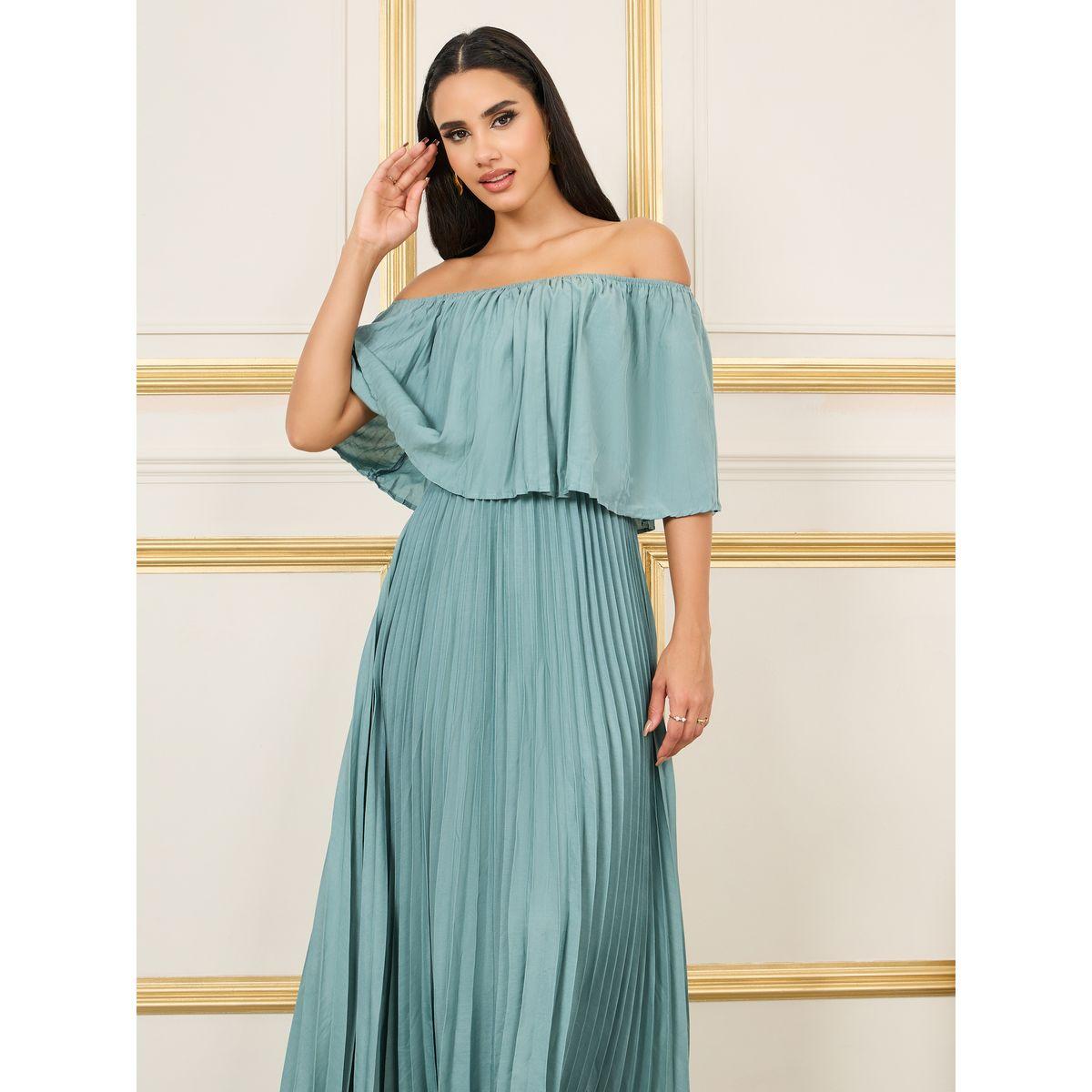 Styli Off Shoulder Pleated A-Line Maxi Dress-women-clothing-dresses-image-2