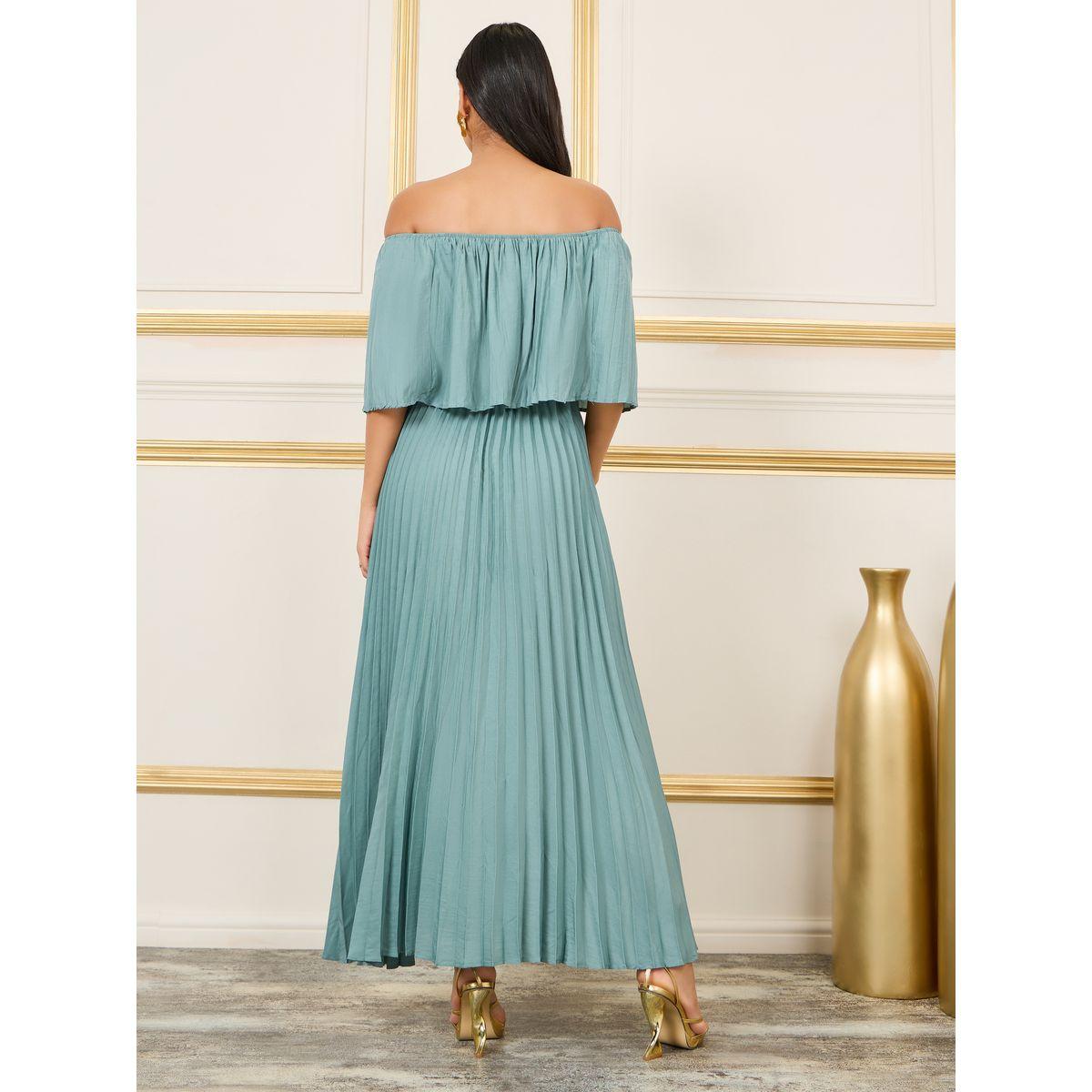 Styli Off Shoulder Pleated A-Line Maxi Dress-women-clothing-dresses-image-4