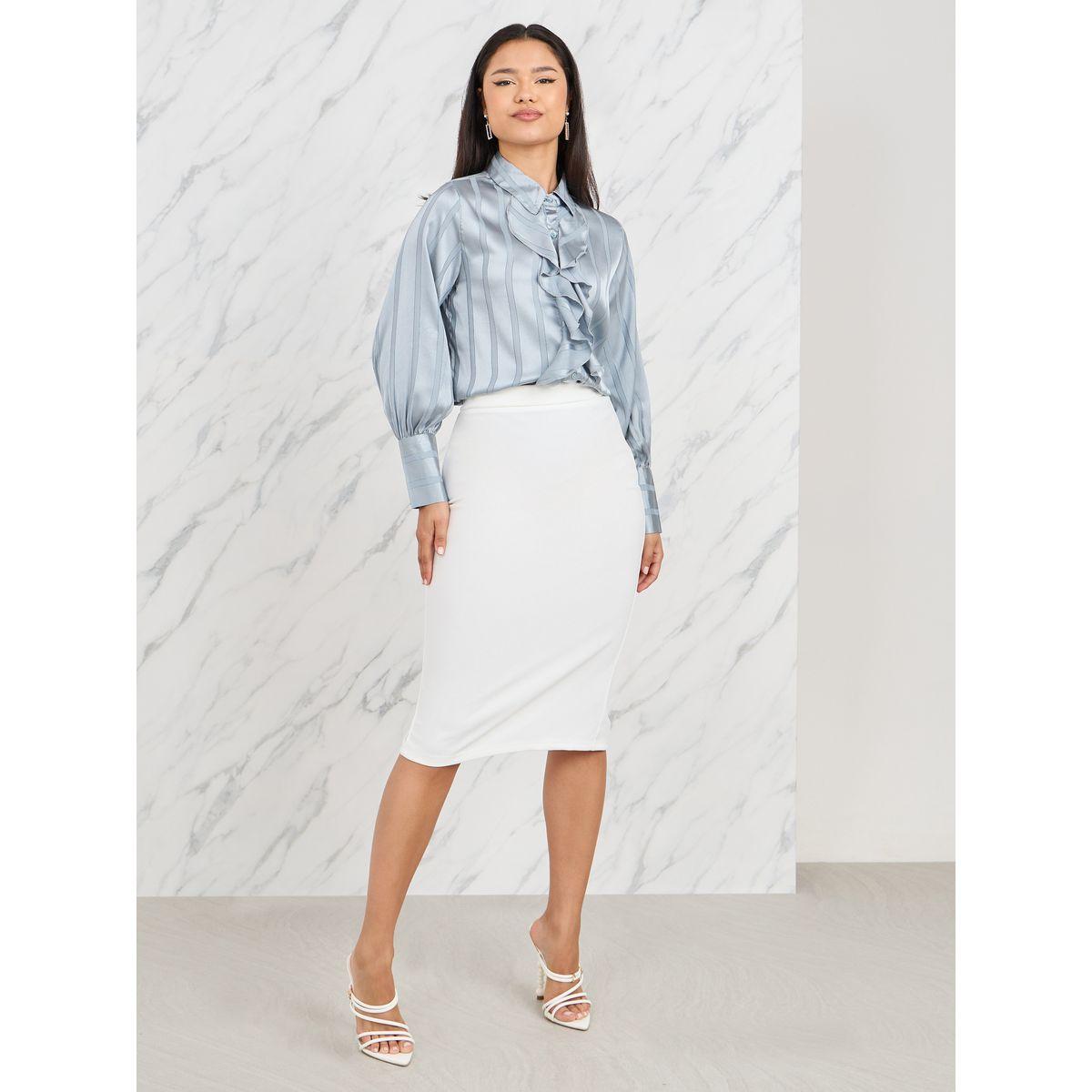 بلوزة جاكار مع خطوط بنسيج لوريكس وكشكش-women-clothing-shirtsandblouses-shirts-image-4