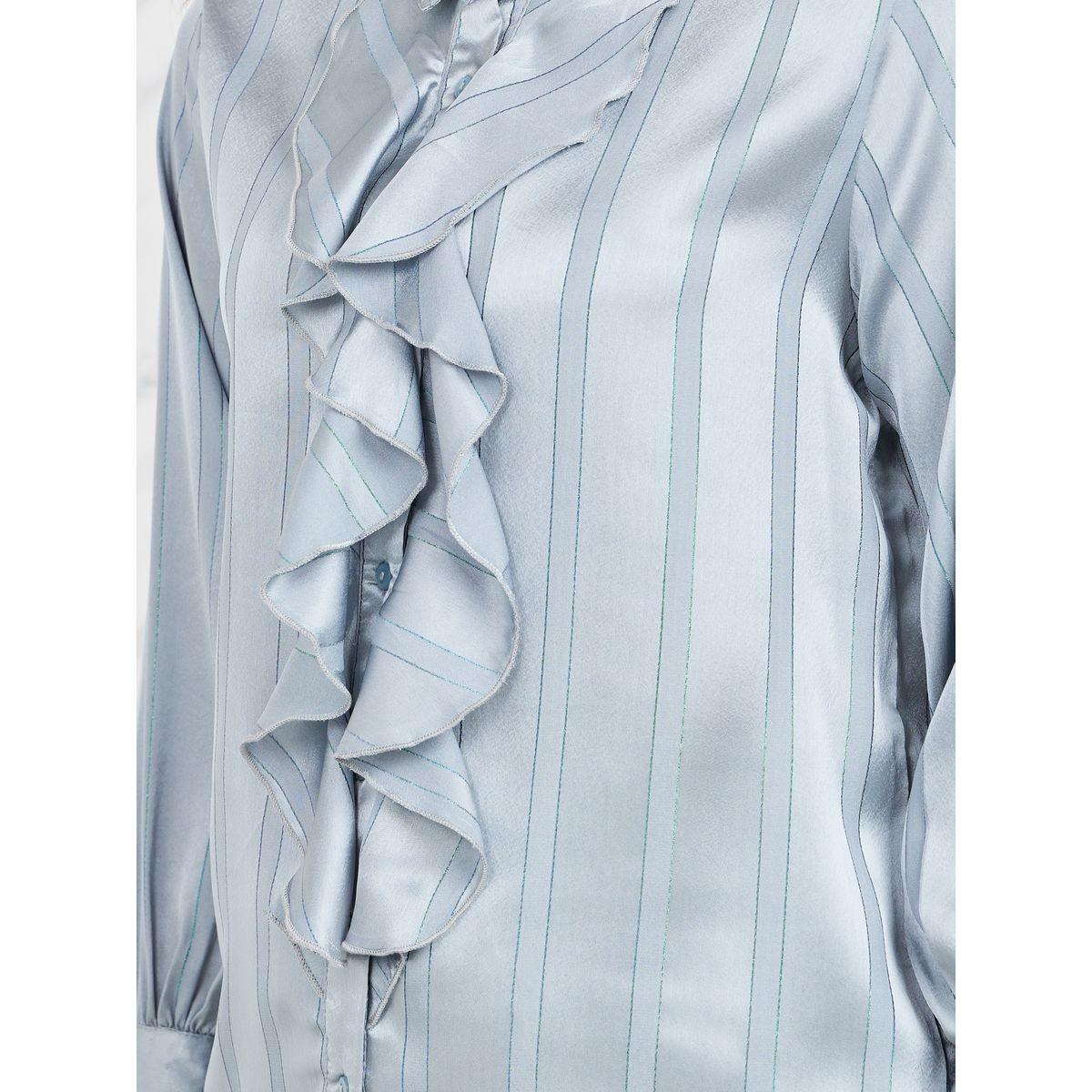 بلوزة جاكار مع خطوط بنسيج لوريكس وكشكش-women-clothing-shirtsandblouses-shirts-image-2