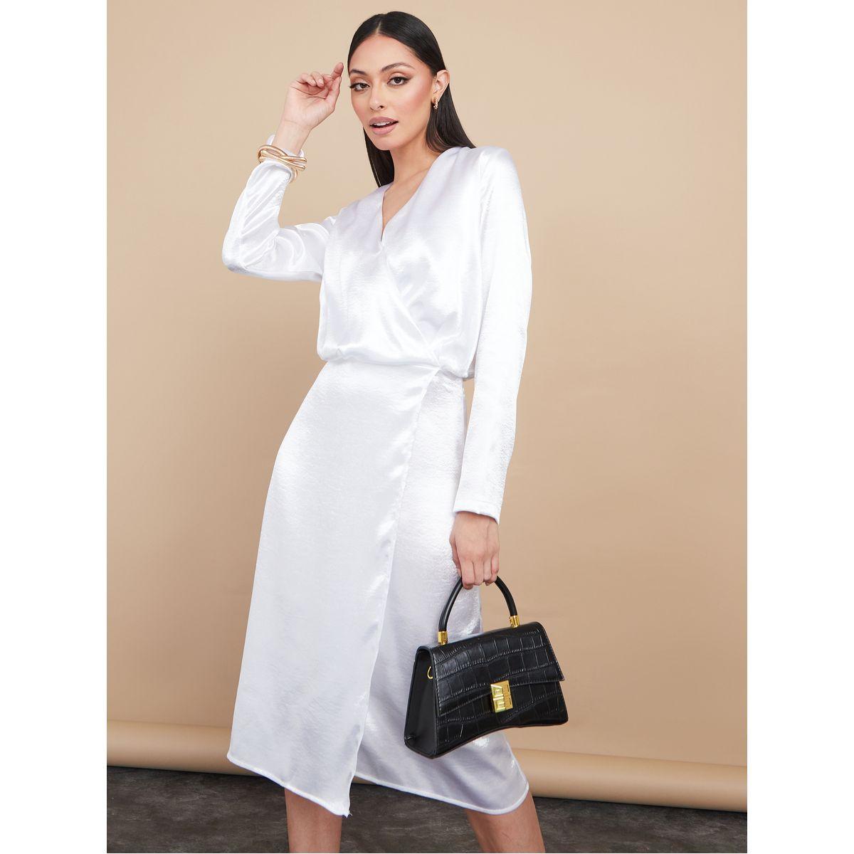 Styli Smooth Satin Wrap Style Woven Midi Dress-women-clothing-dresses-image-1