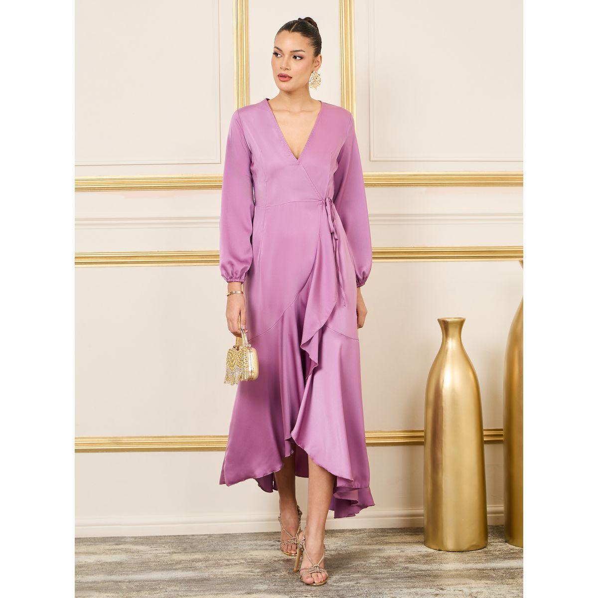 Styli Satin Frill Hem Wrap Maxi Dress-women-clothing-dresses-image-1