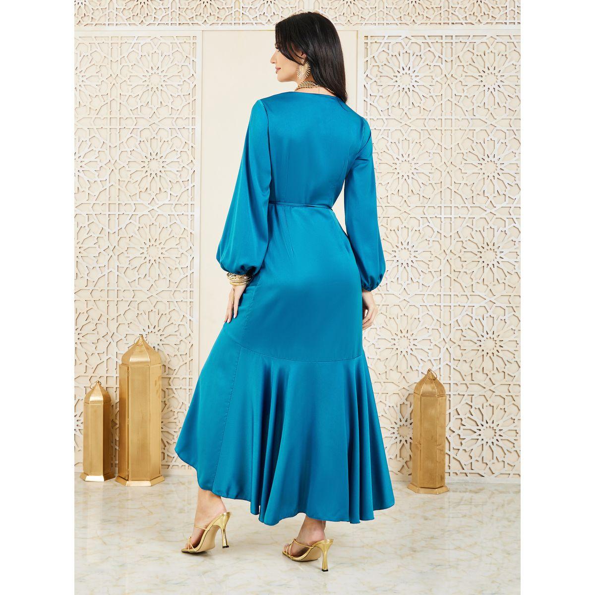 فستان ساتان طويل بنمط لف واربطة-women-clothing-dresses-image-4