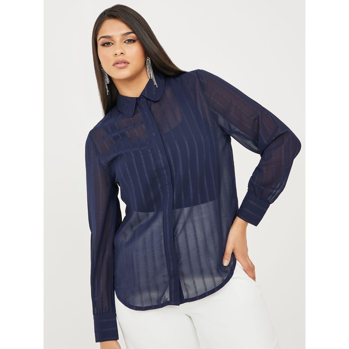 Styli Jacquard Stripe Sheer Regular Fit Shirt-women-clothing-shirtsandblouses-shirts-image-3