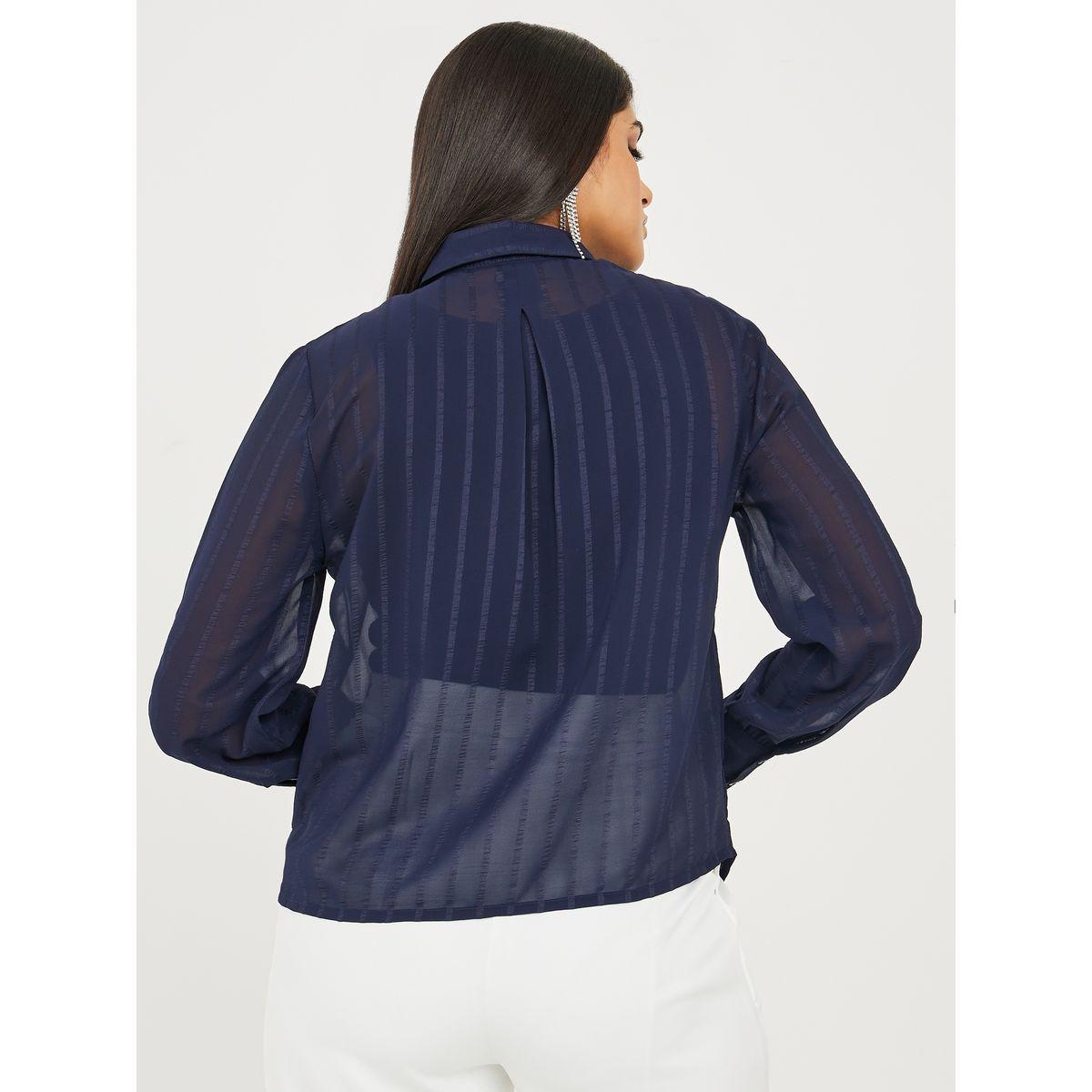 Styli Jacquard Stripe Sheer Regular Fit Shirt-women-clothing-shirtsandblouses-shirts-image-5