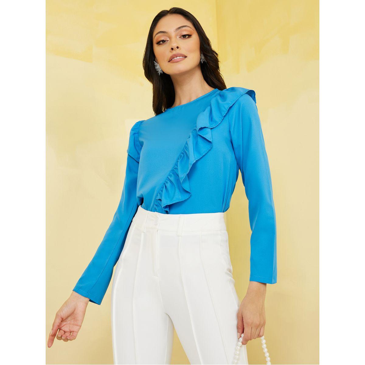 بلوزة بياقة دائرية وكشكش-women-clothing-shirtsandblouses-blouses-image-1