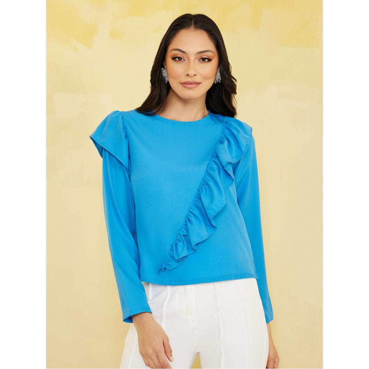 Styli Asymmetric Ruffle Round Neck Blouse-women-clothing-shirtsandblouses-blouses-image-3