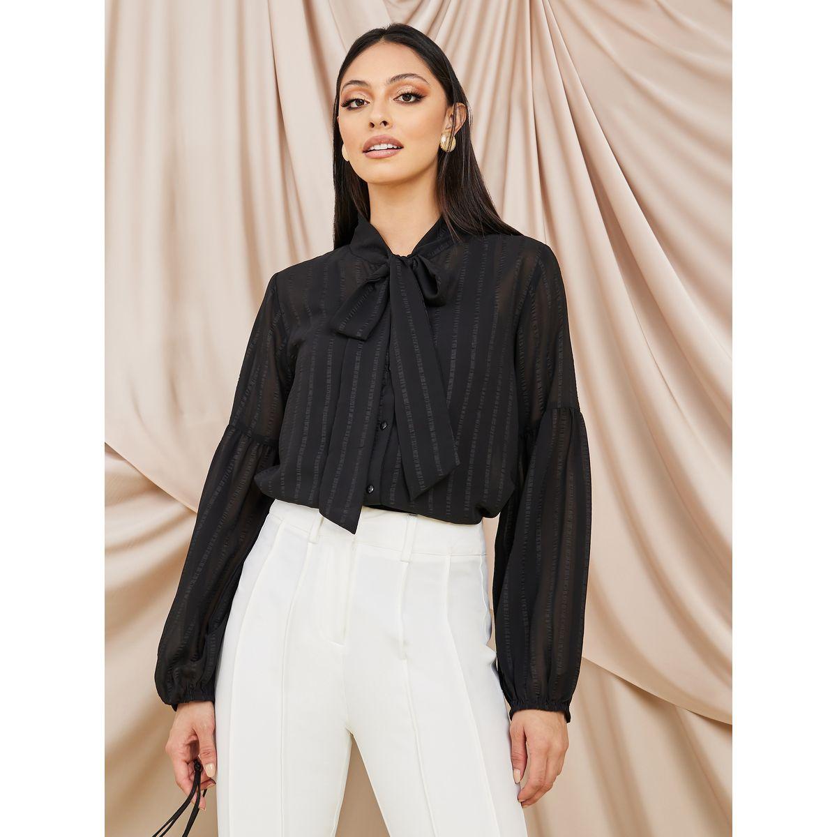 بلوزة مخططة مع أربطة-women-clothing-shirtsandblouses-blouses-image-1