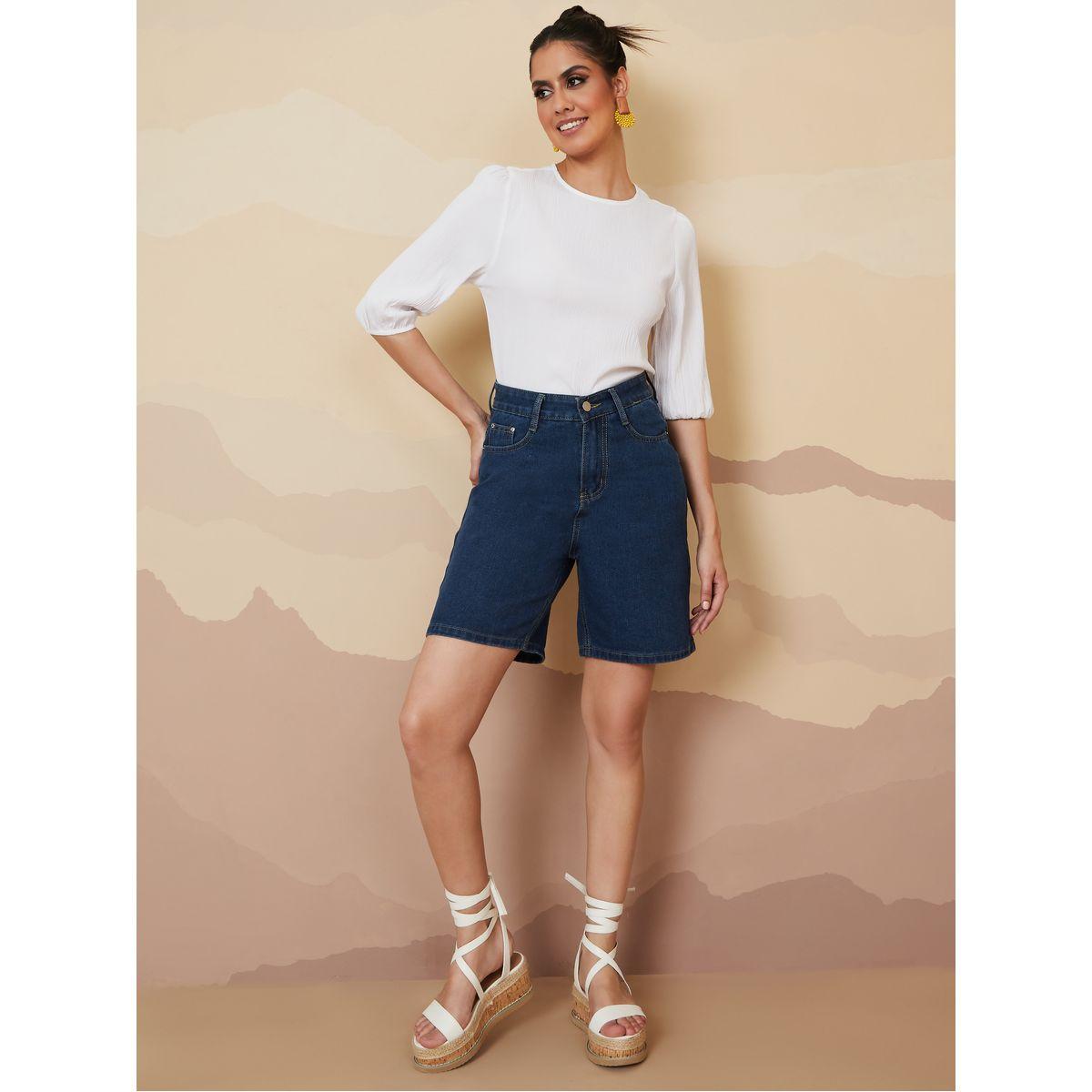 Styli Short Sleeves Round Neck Moss Crepe Blouse -women-clothing-shirtsandblouses-blouses-image-2