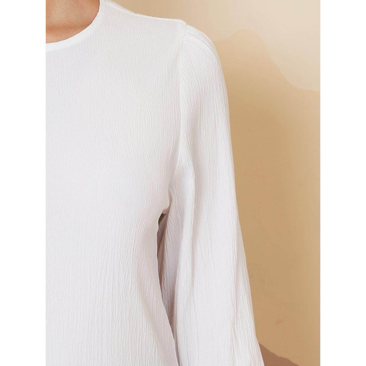 Styli Short Sleeves Round Neck Moss Crepe Blouse -women-clothing-shirtsandblouses-blouses-image-4
